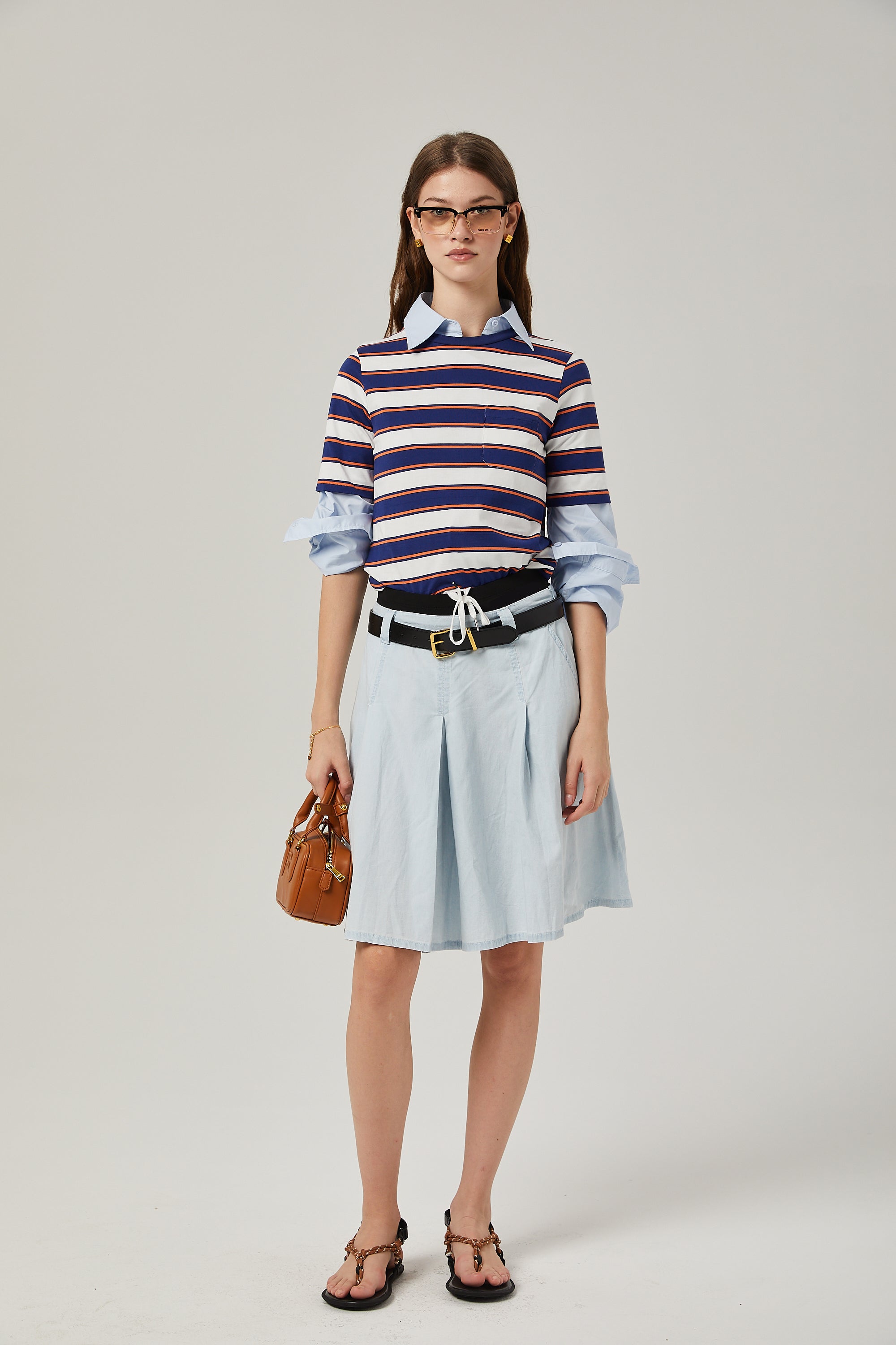 Marina pleated chambray skirt