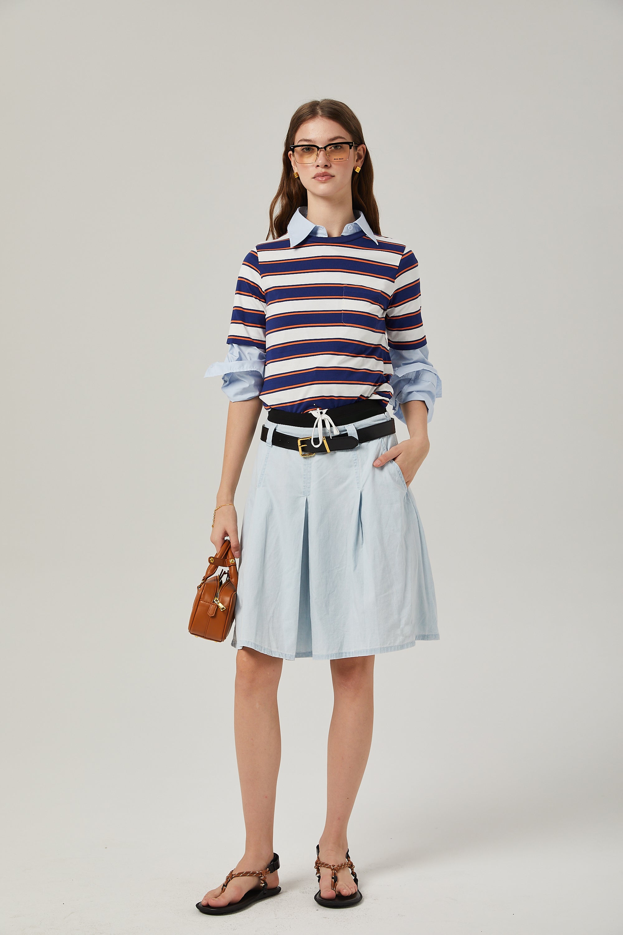 Marina pleated chambray skirt