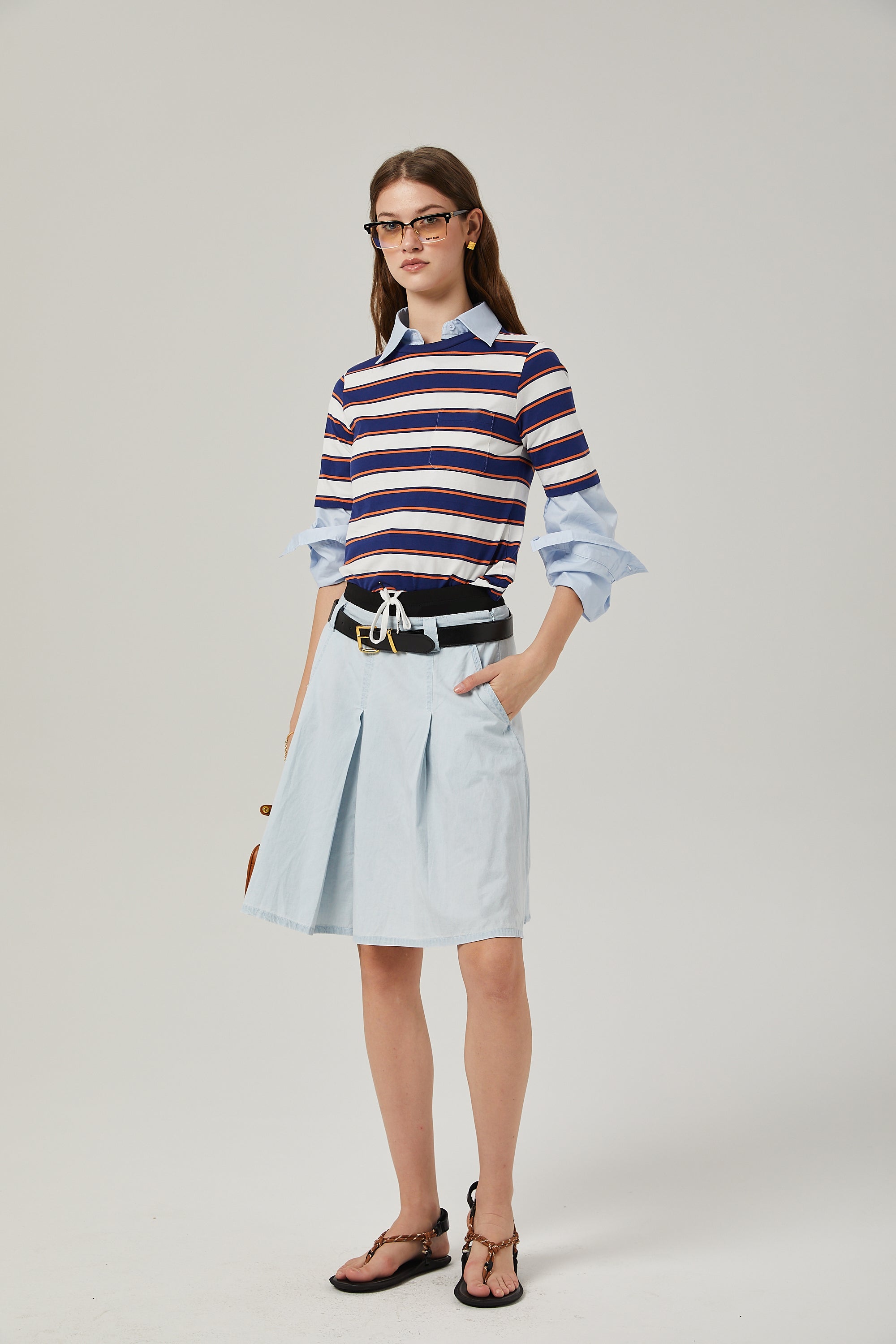 Marina pleated chambray skirt