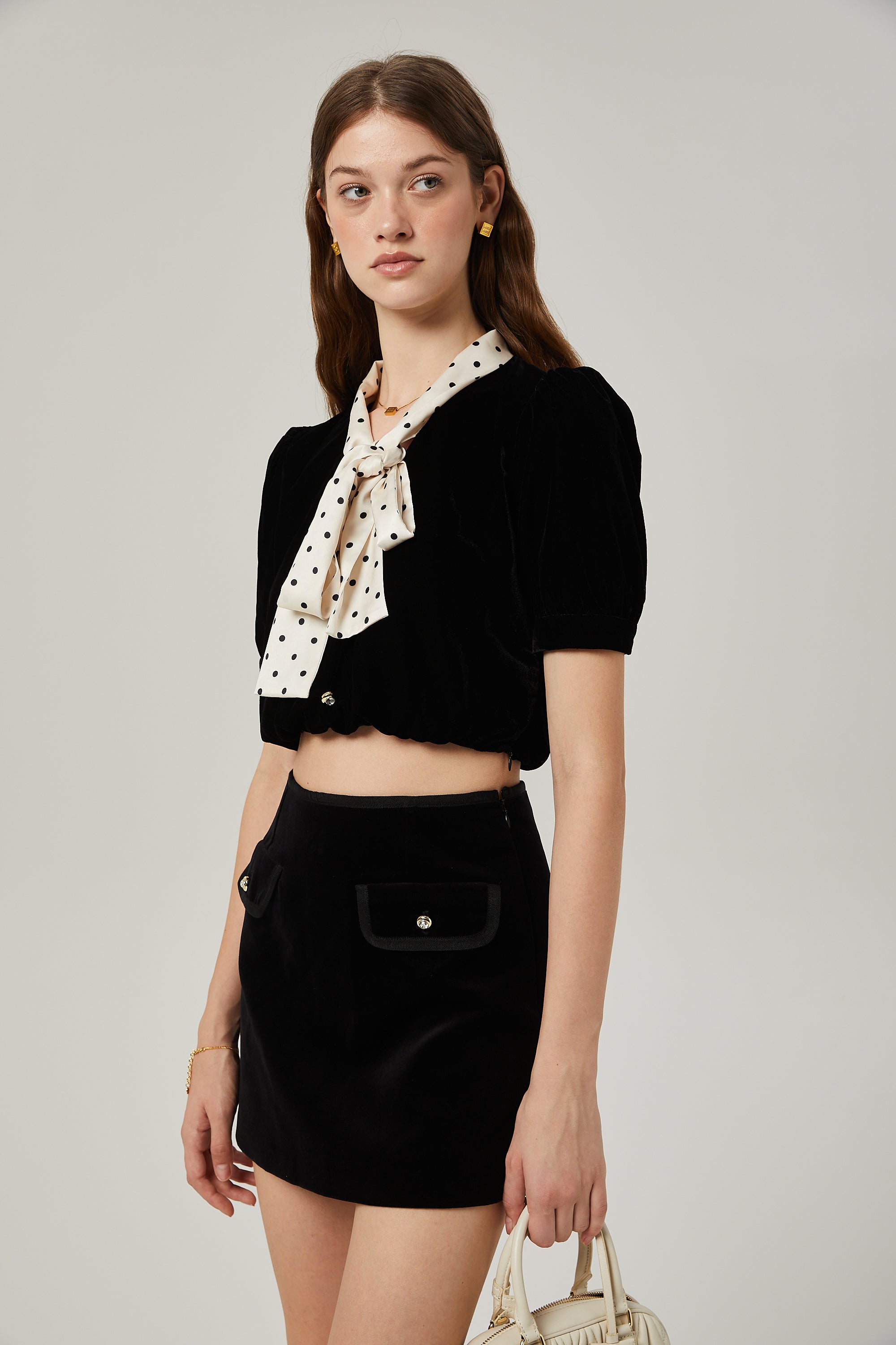 Camille faux-pockets crystal embellished skirt