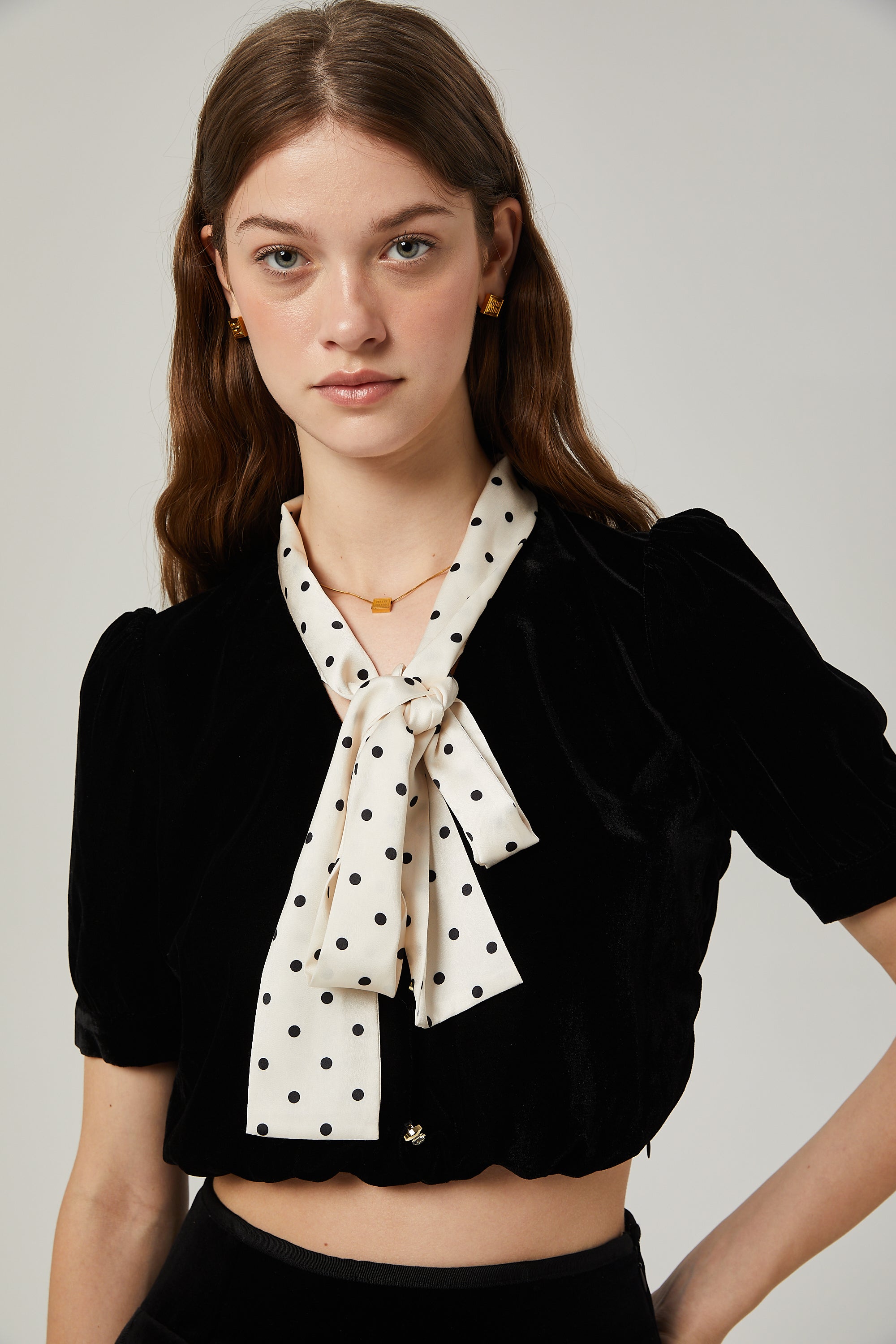 Camille puff-sleeve bow embellished shirt