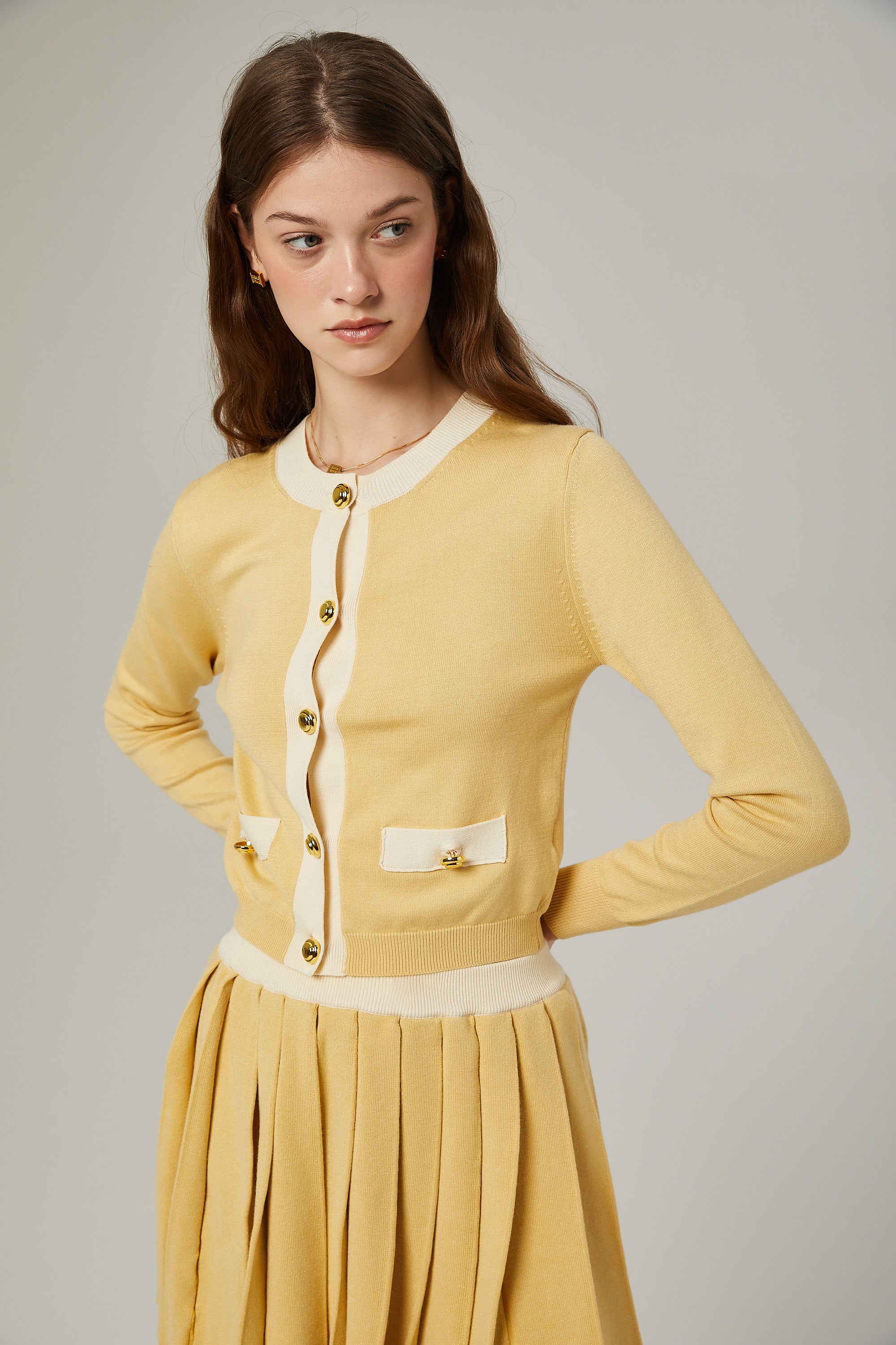 Clémence wool cardigan & skirt matching set