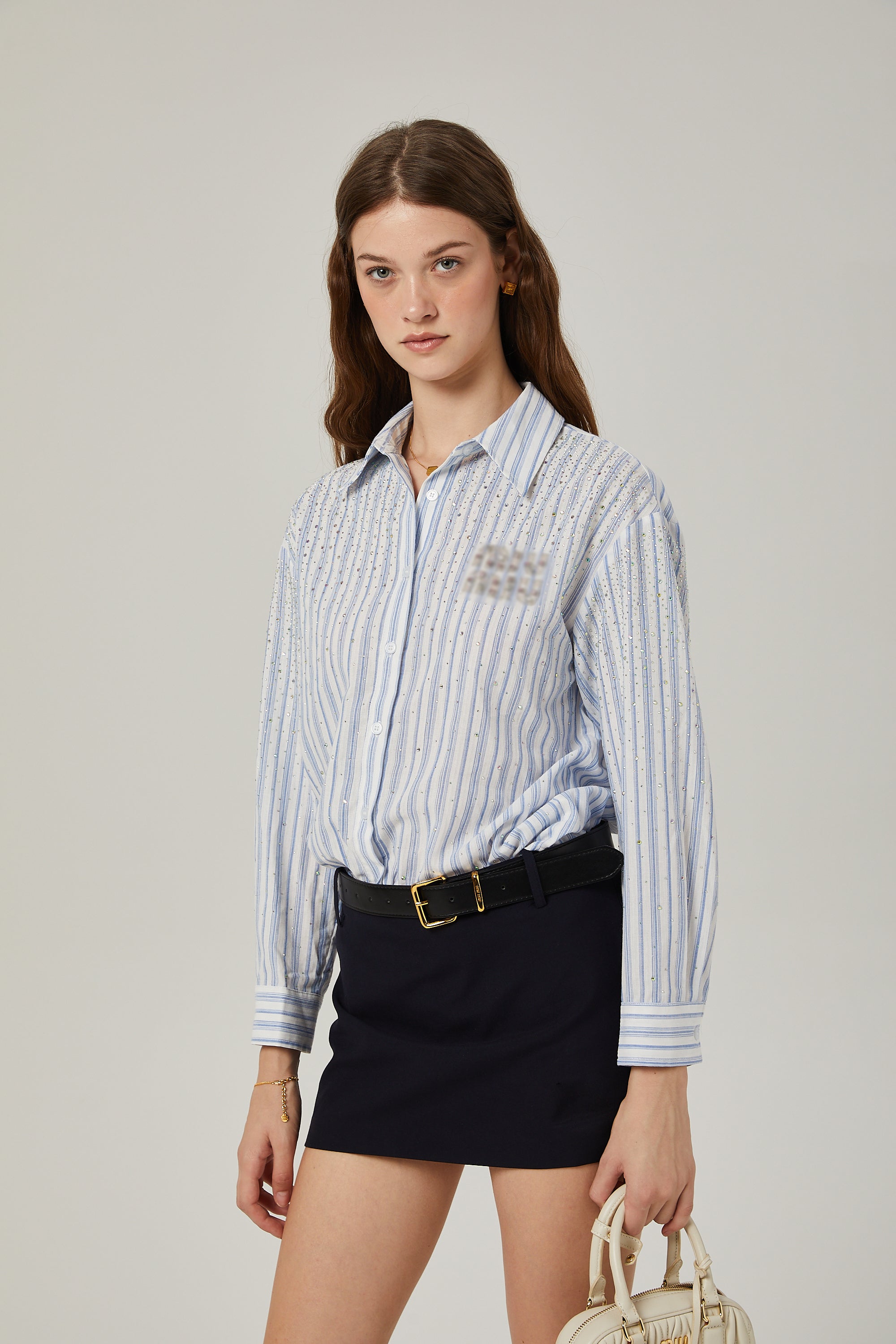 Vivien embellished pinstripe-pattern shirt