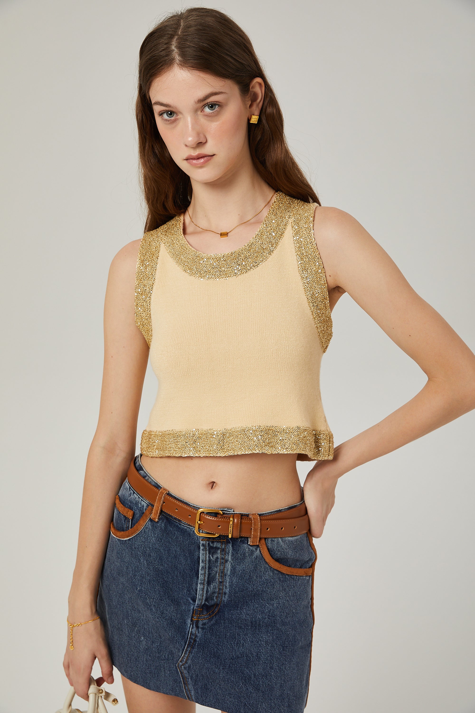 Cyrielle wool sequined embellished vest top