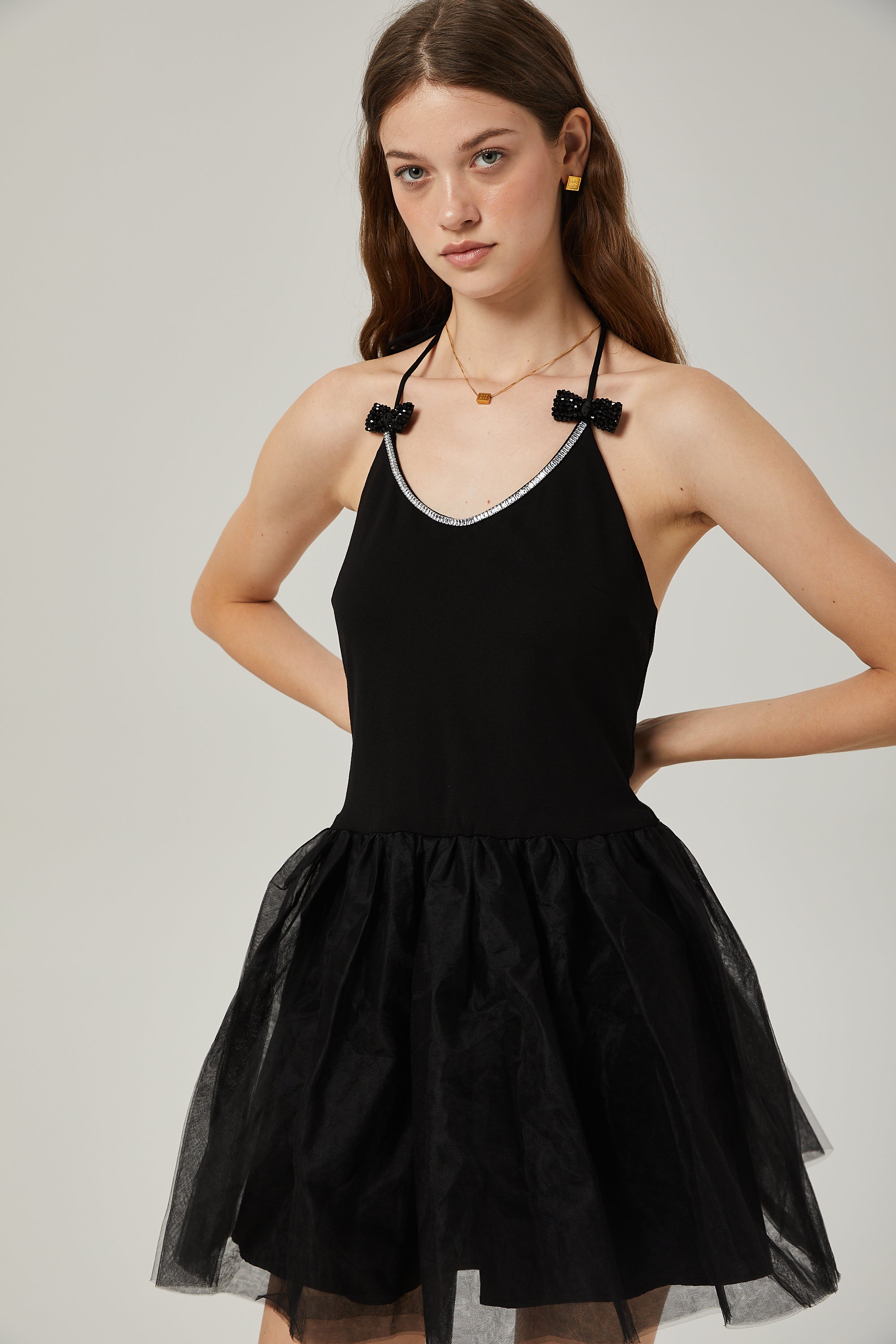 Juliette tulle bow-embellished mini dress