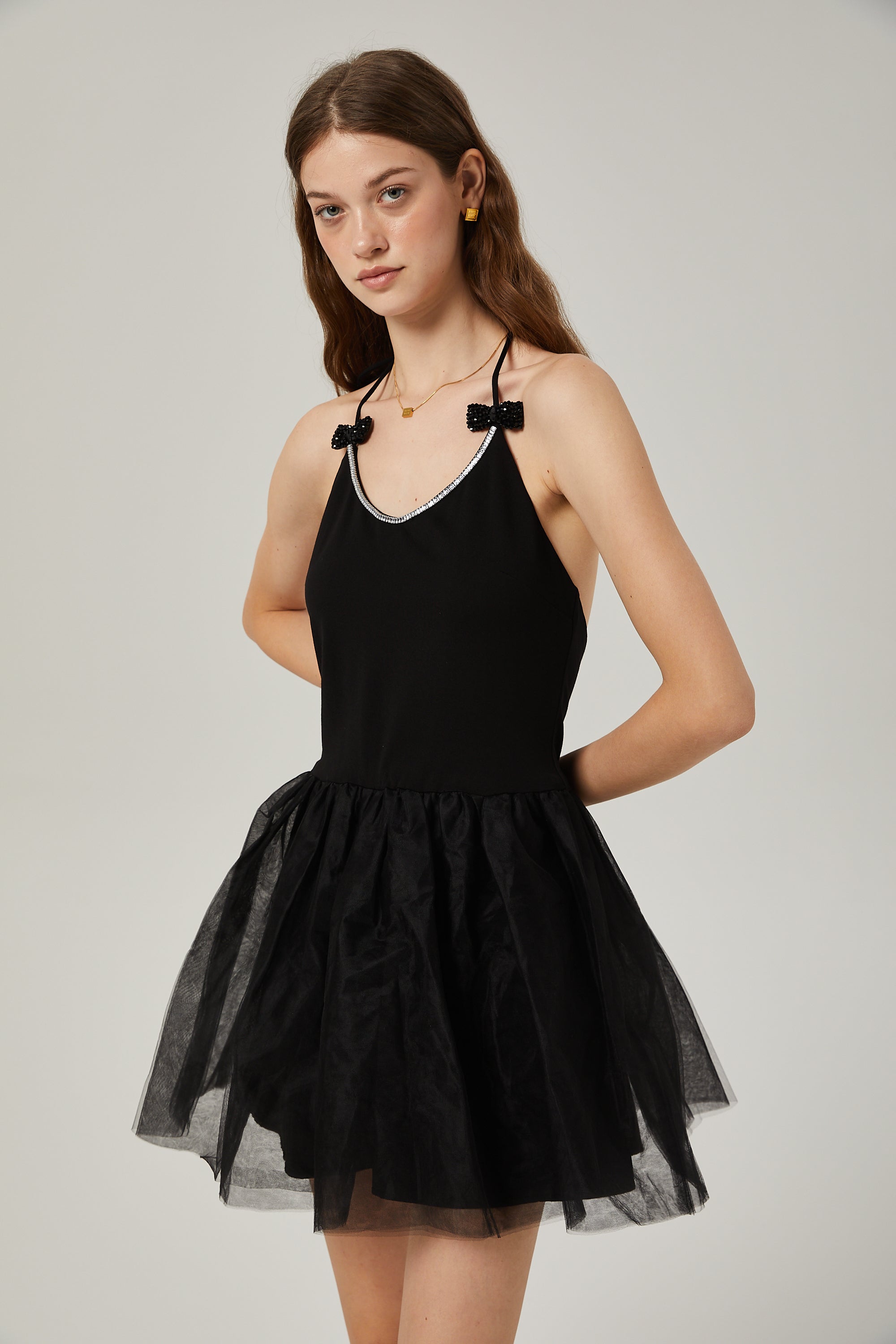 Juliette tulle bow-embellished mini dress