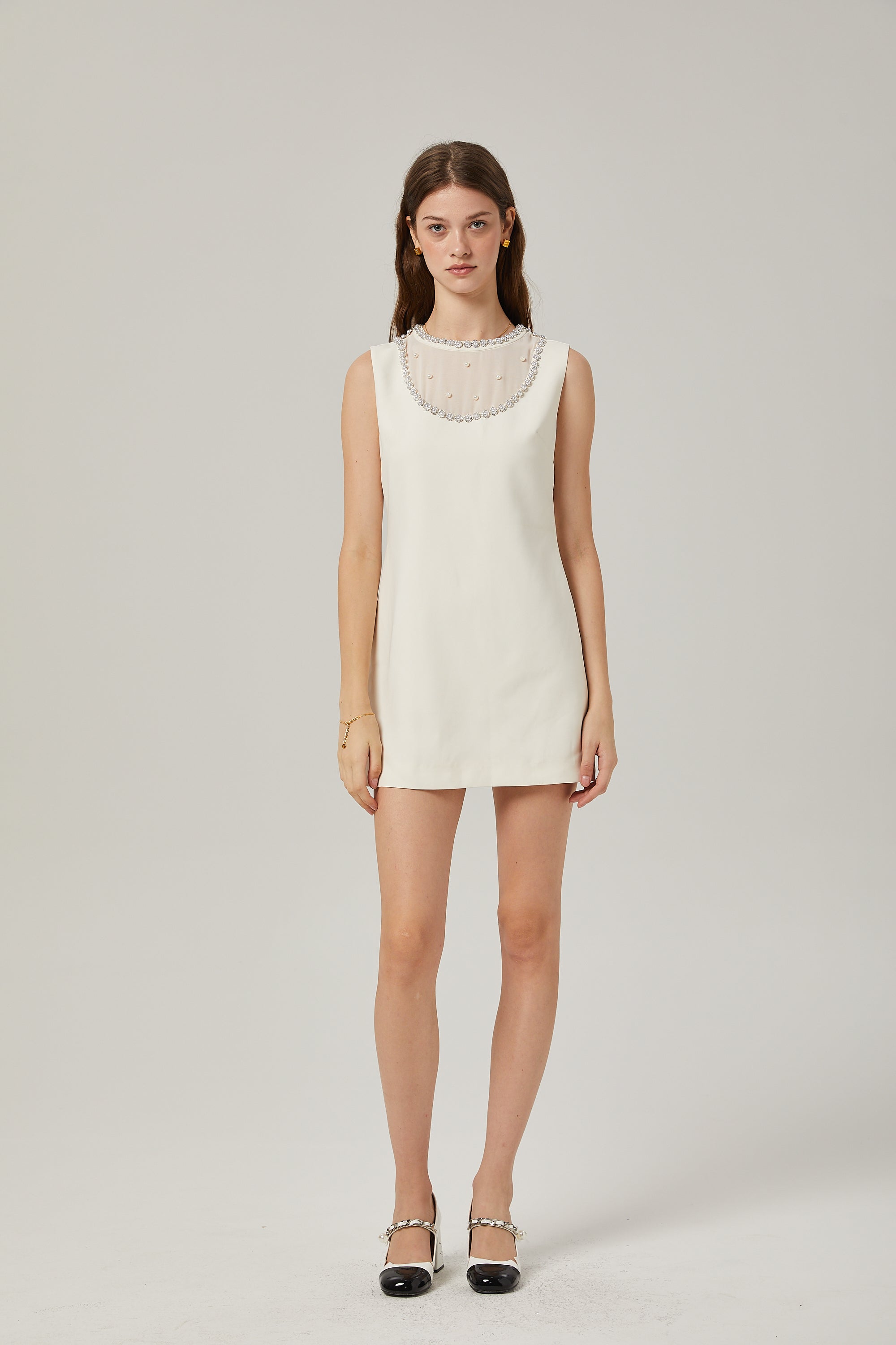 Yvonne sleeveless faux-pearl mini dress