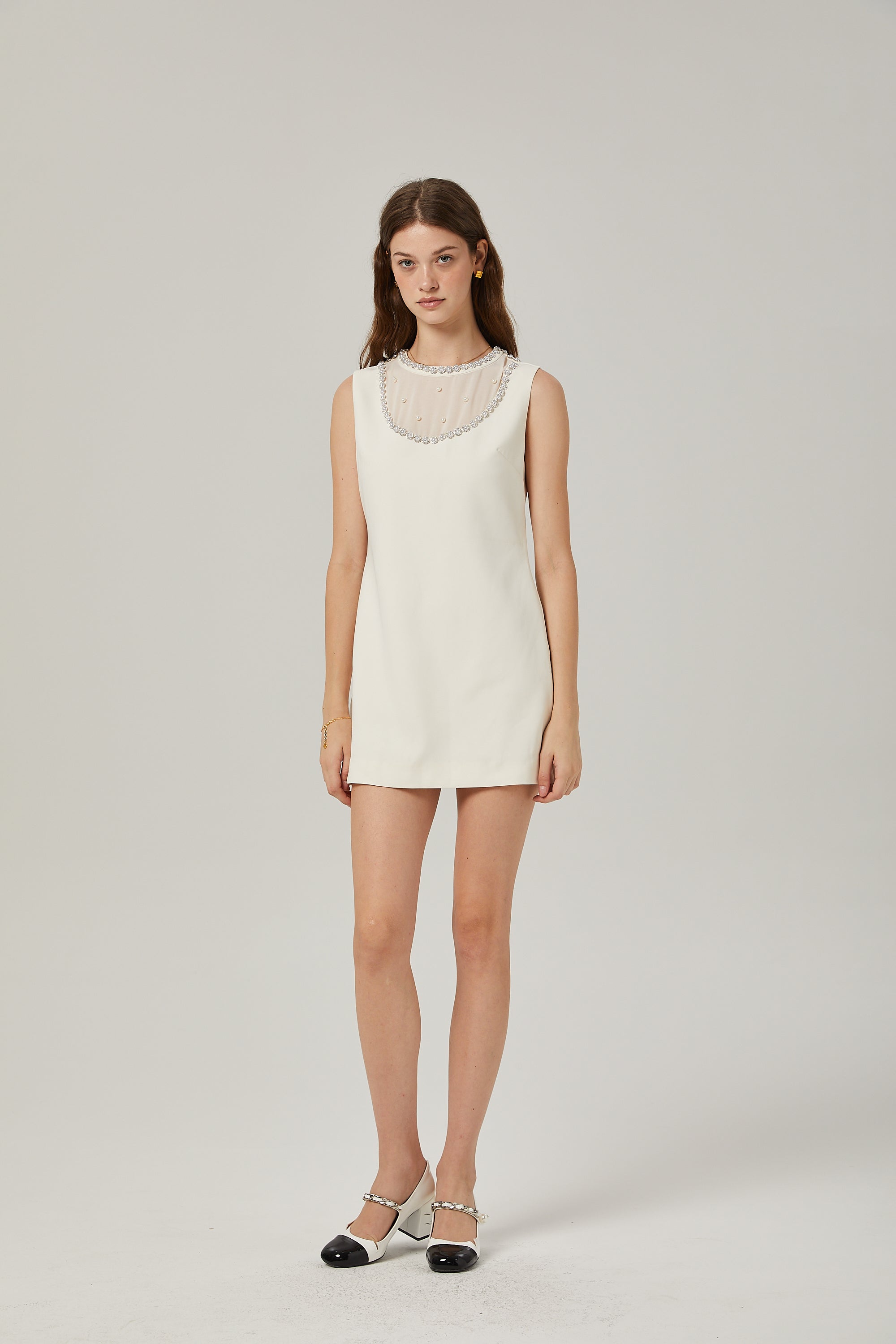 Yvonne sleeveless faux-pearl mini dress