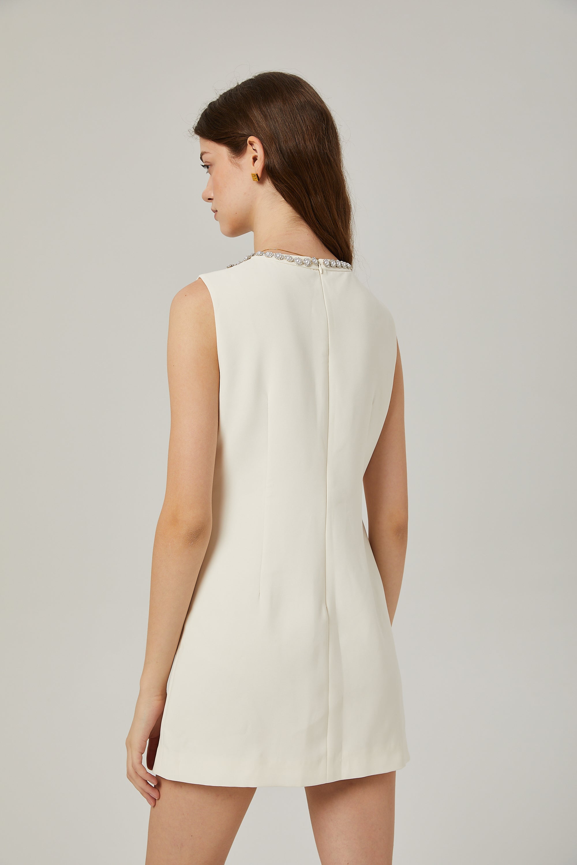 Yvonne sleeveless faux-pearl mini dress