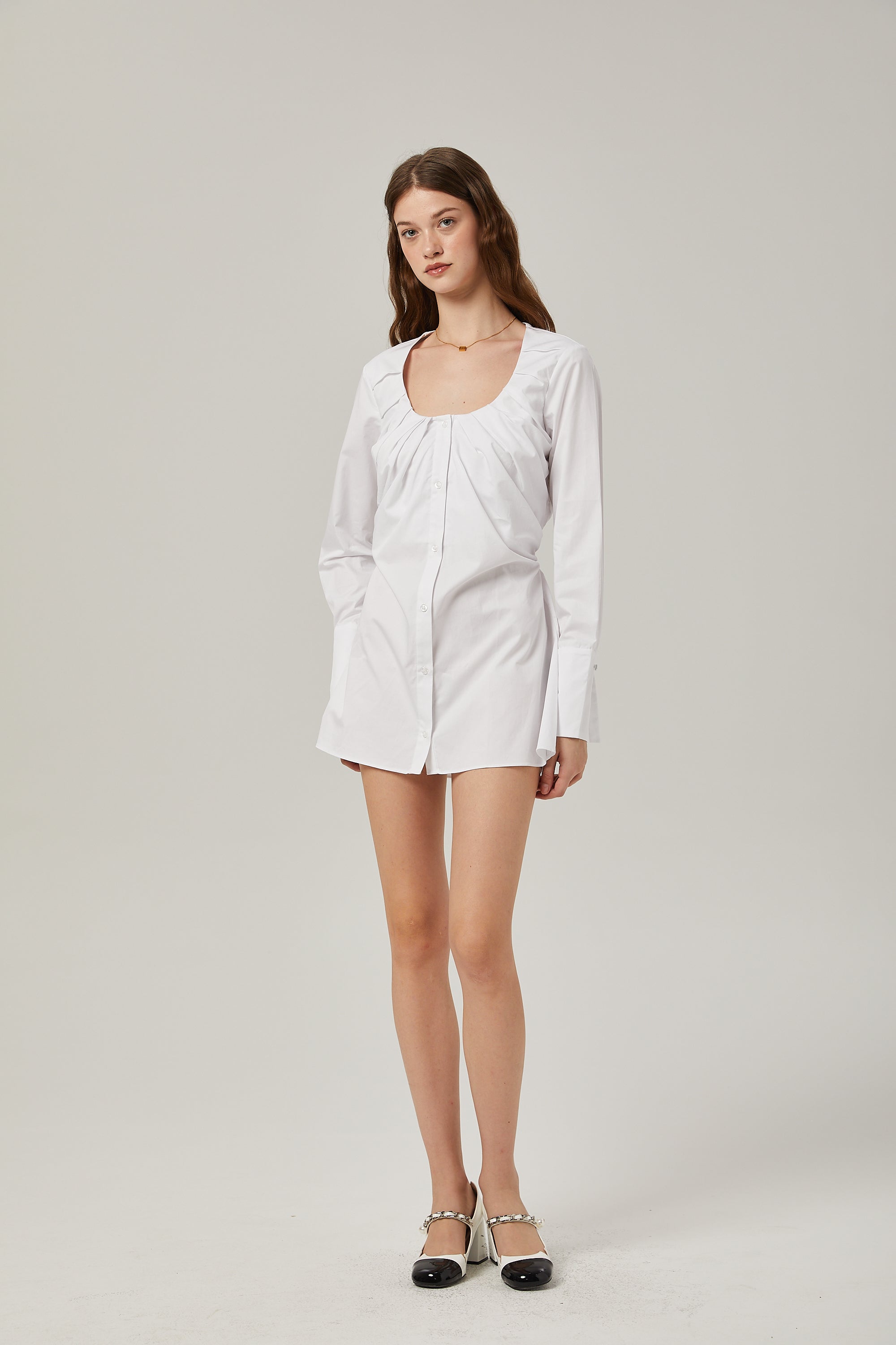 Dina pleat-detail shirt dress