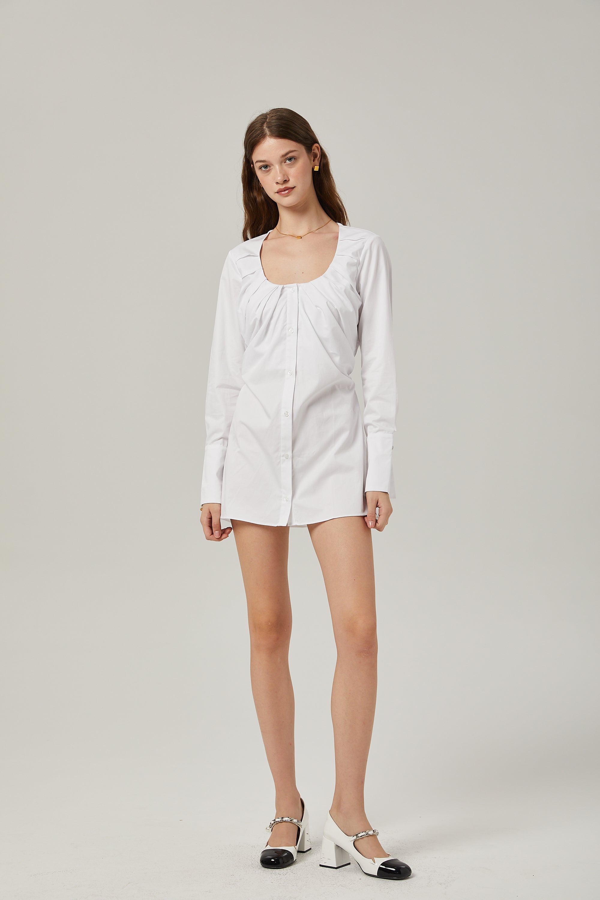 Dina pleat-detail shirt dress