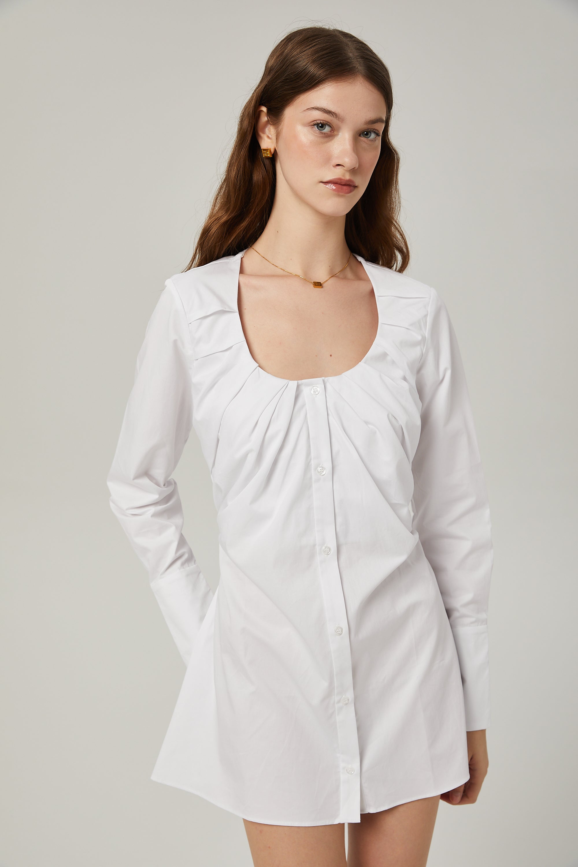 Dina pleat-detail shirt dress