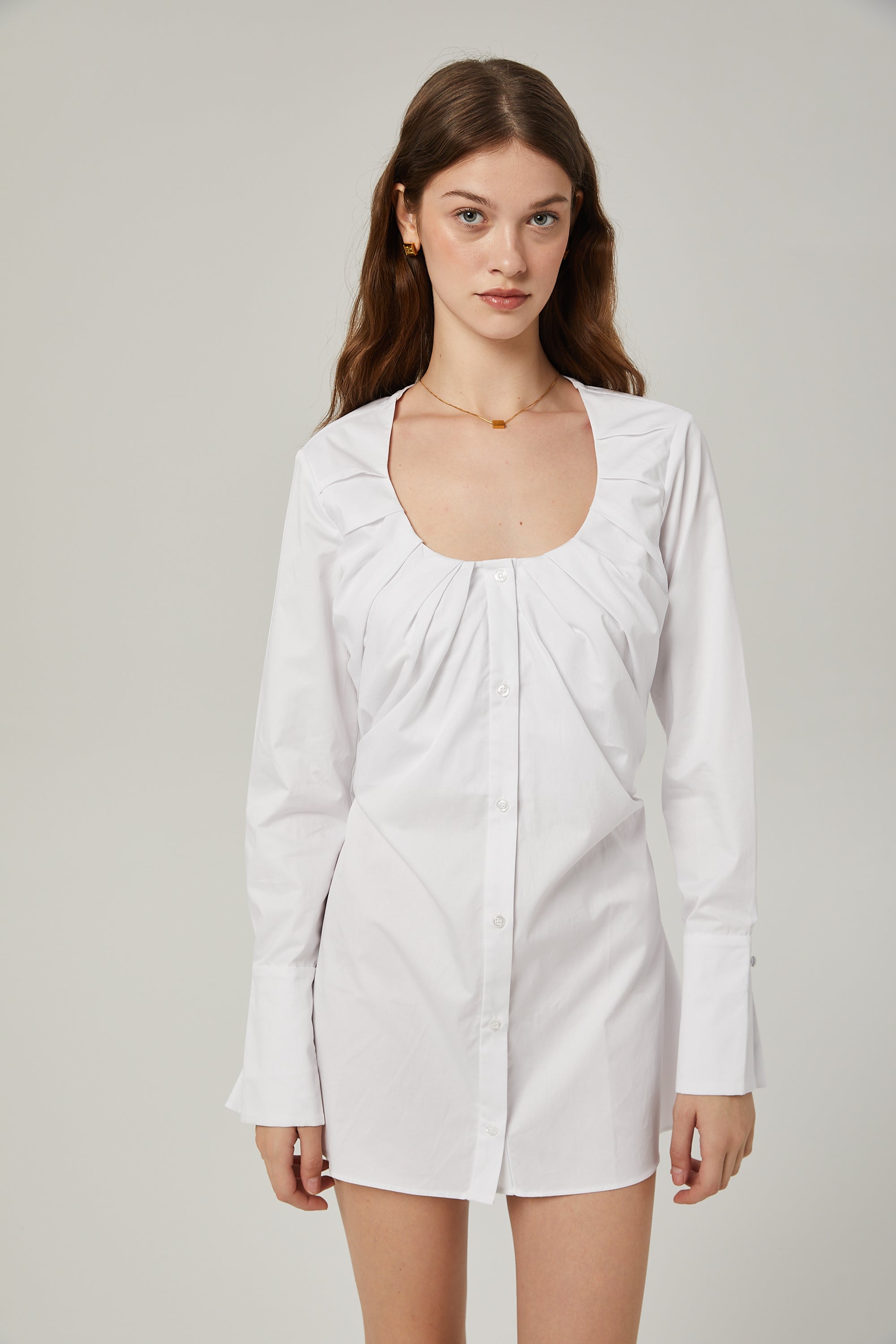 Dina pleat-detail shirt dress