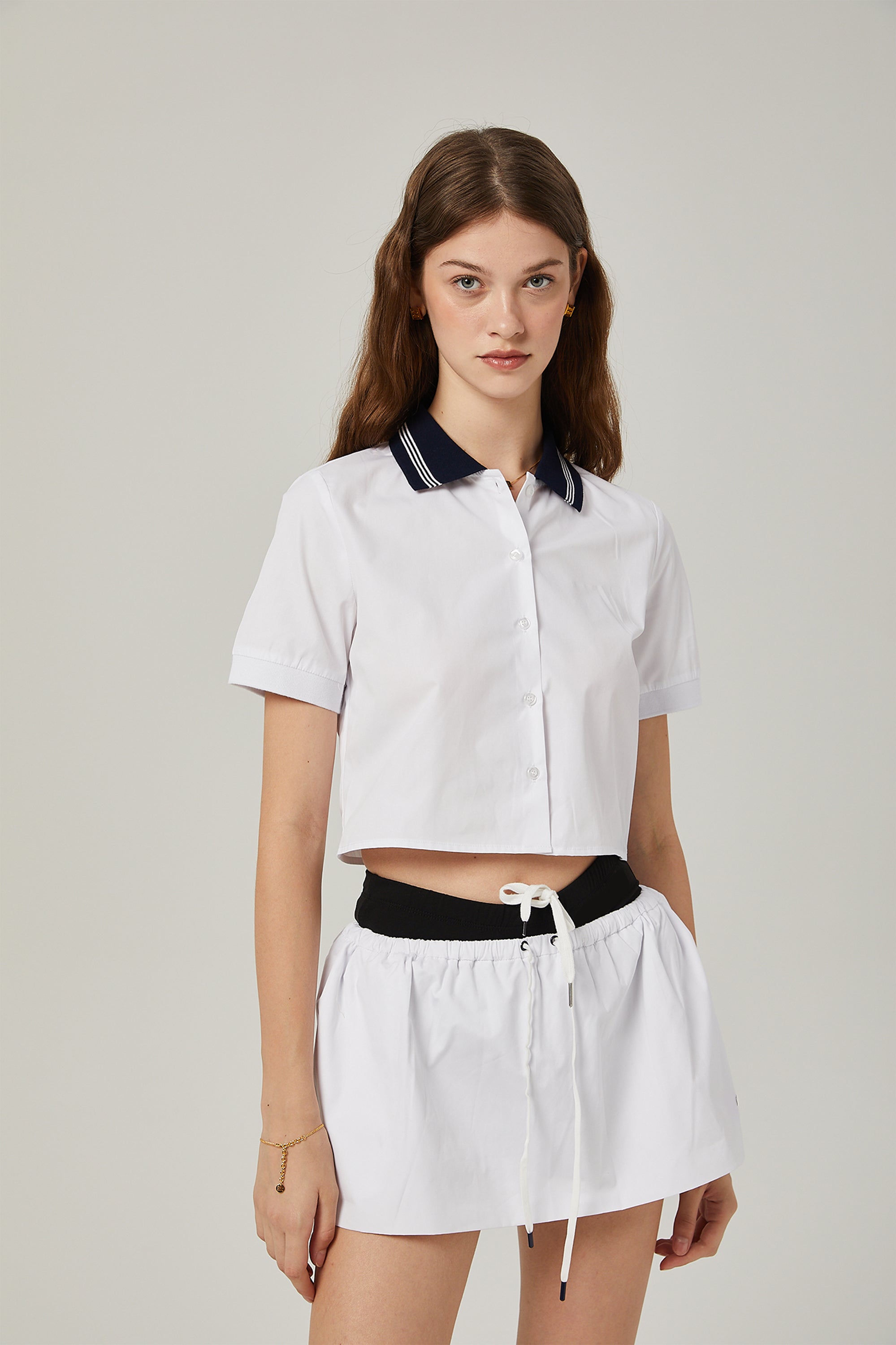 Sandrine color-block shirt & skirt matching set
