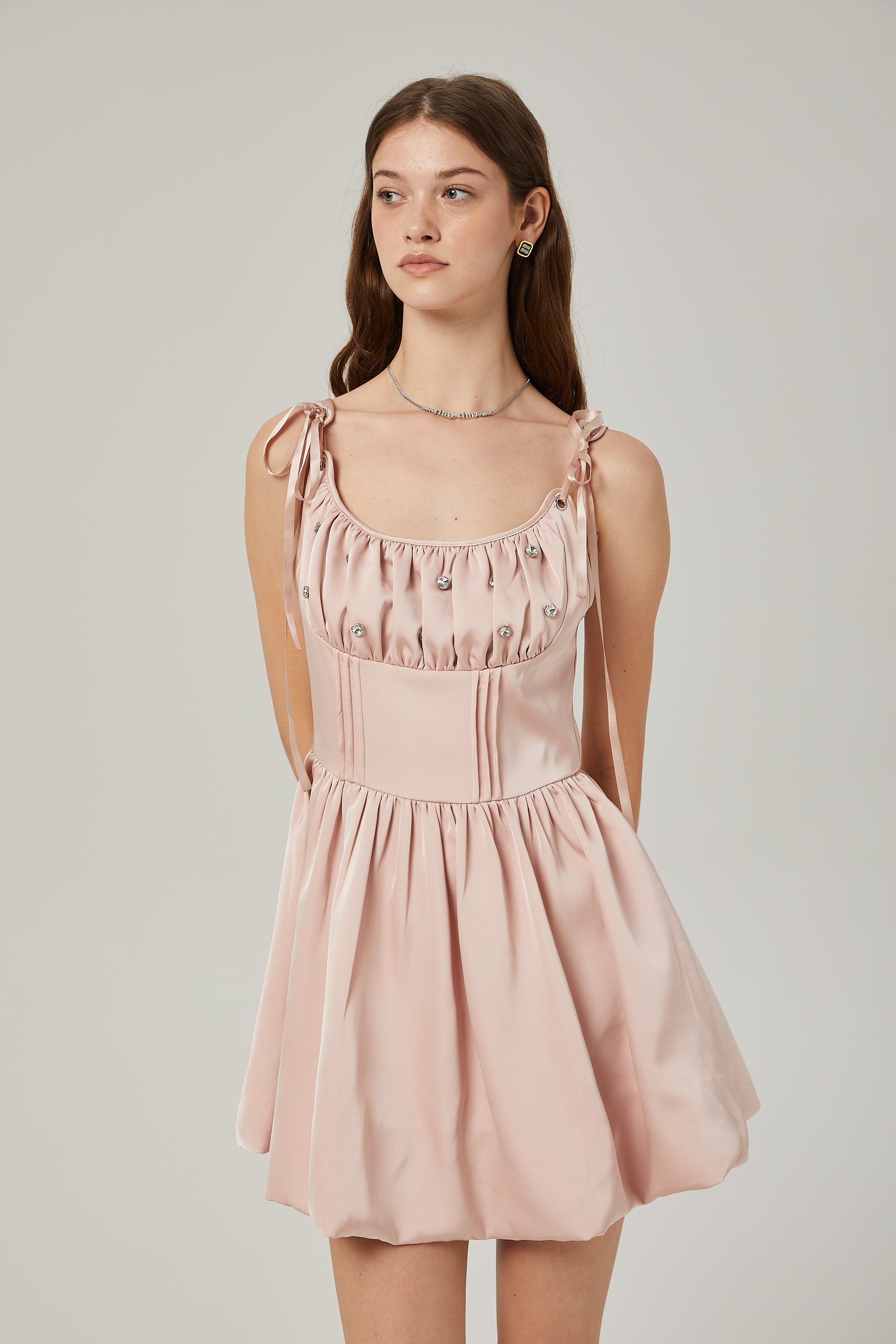 Axelle pleated crystal embellished mini dress