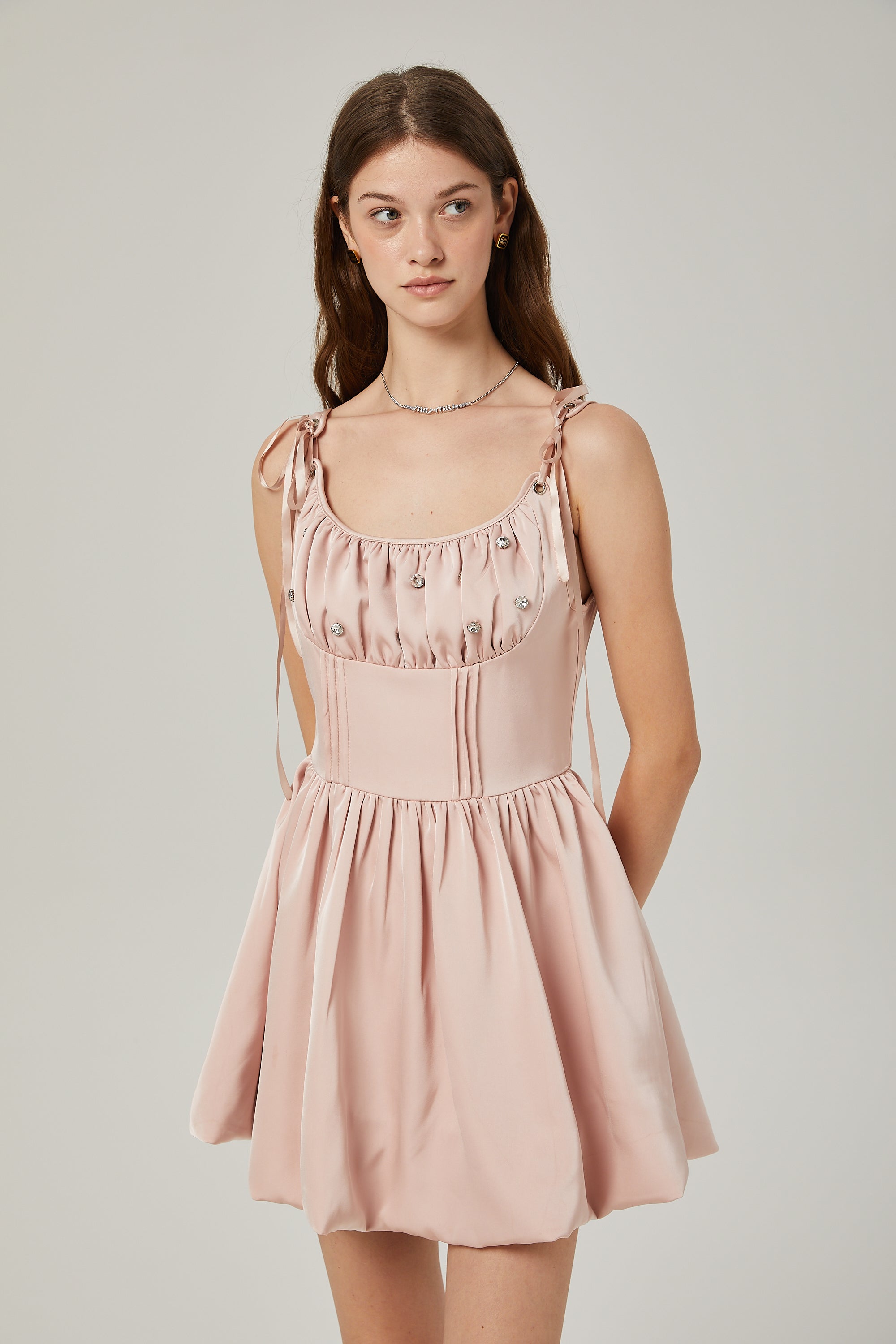 Axelle pleated crystal embellished mini dress