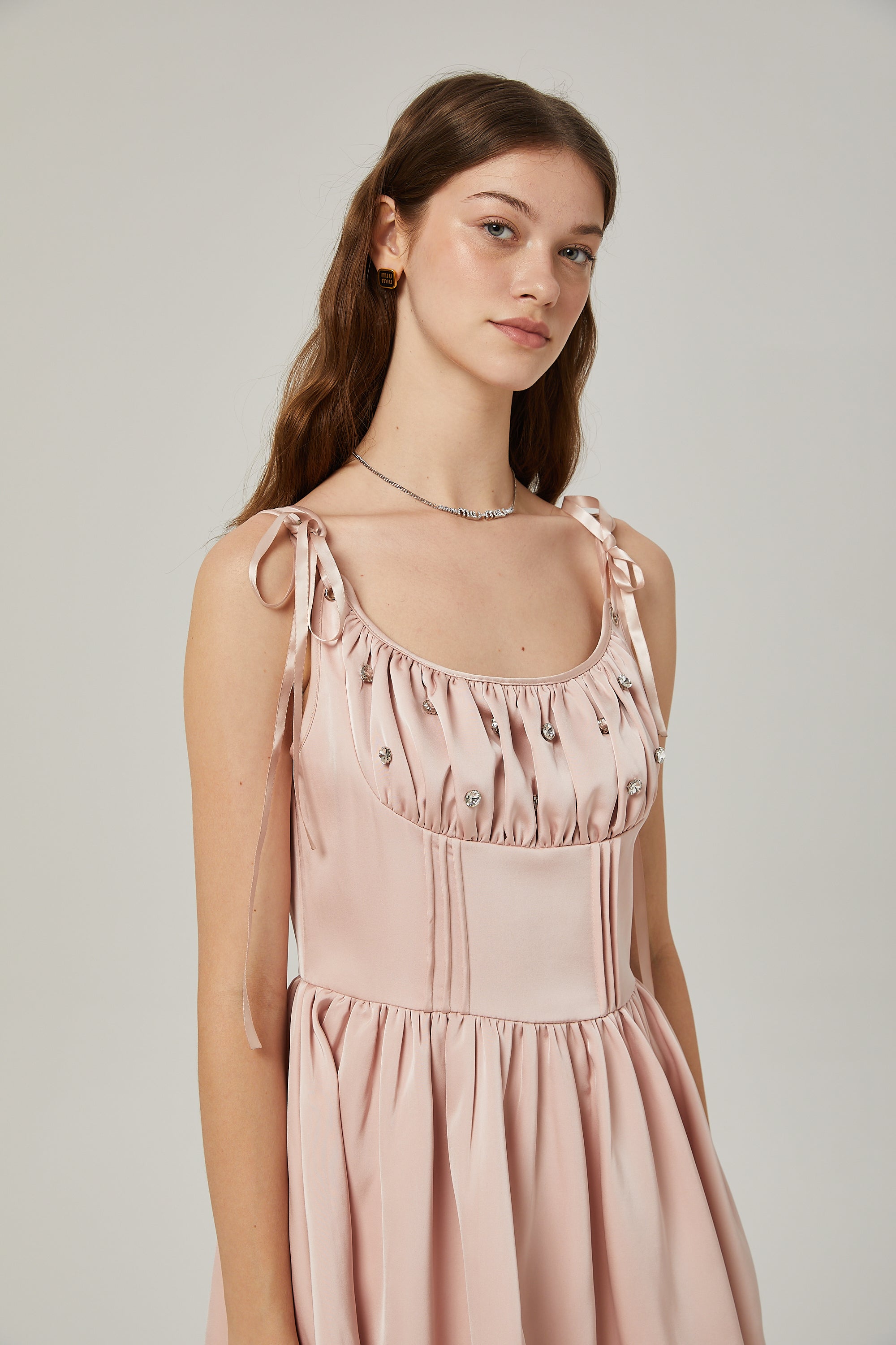 Axelle pleated crystal embellished mini dress