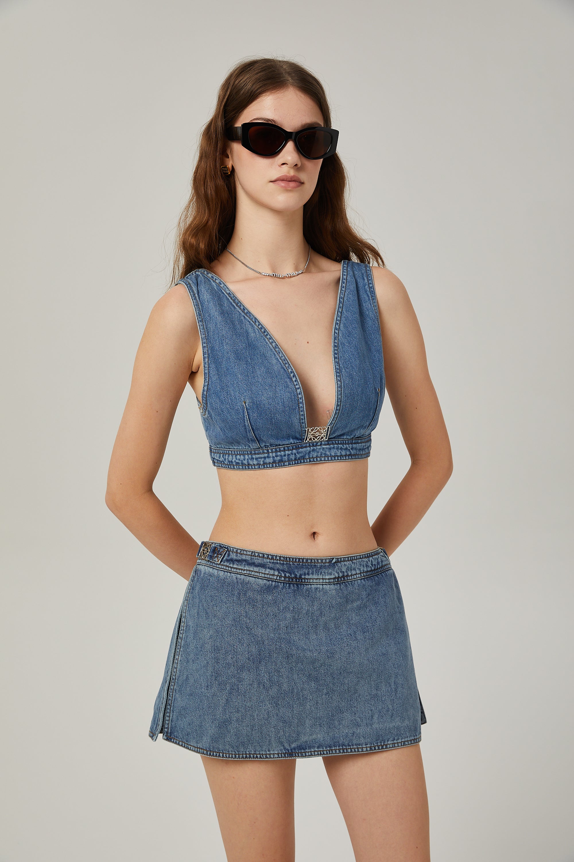 Lorraine denim top & skirt matching set