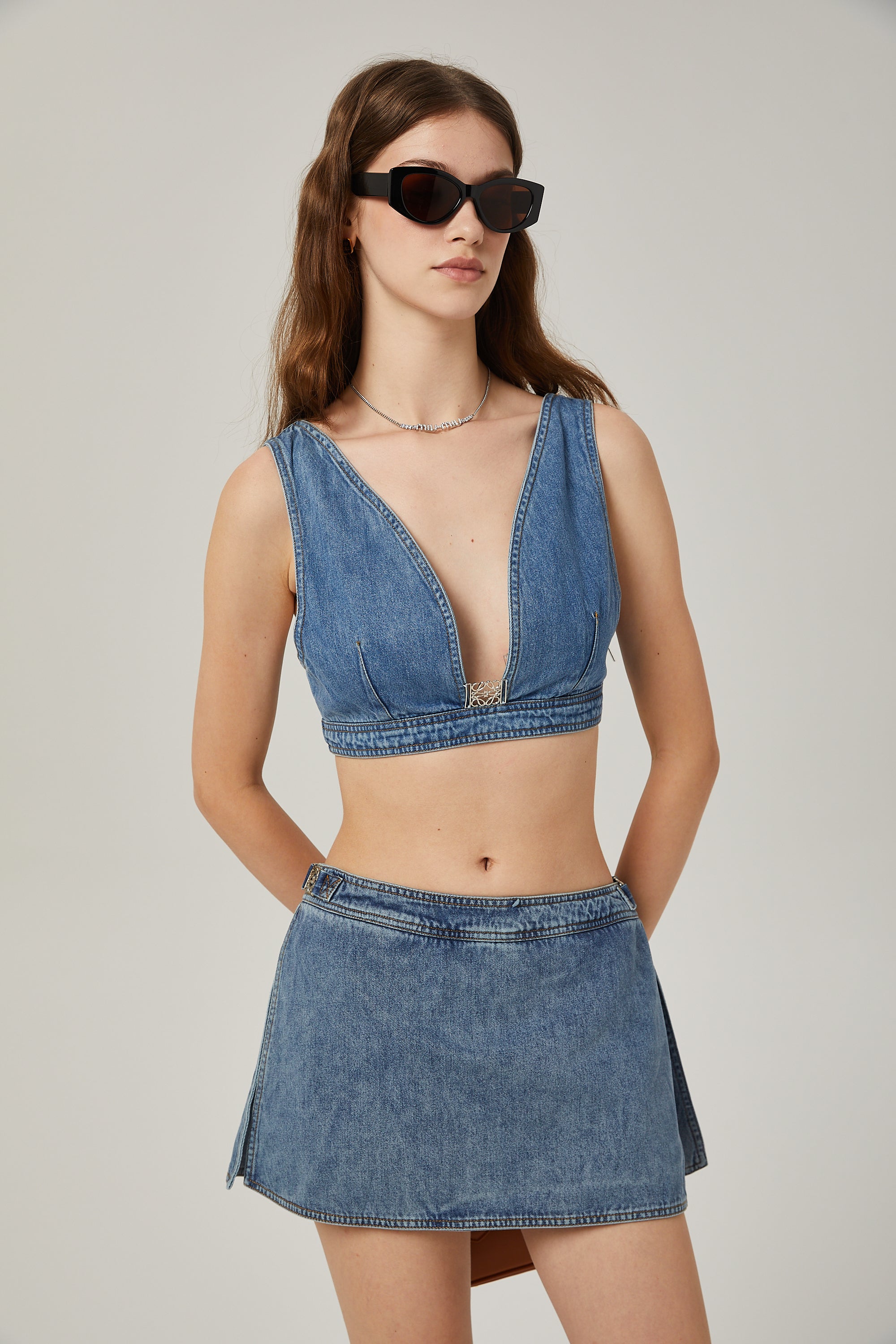 Lorraine denim top & skirt matching set