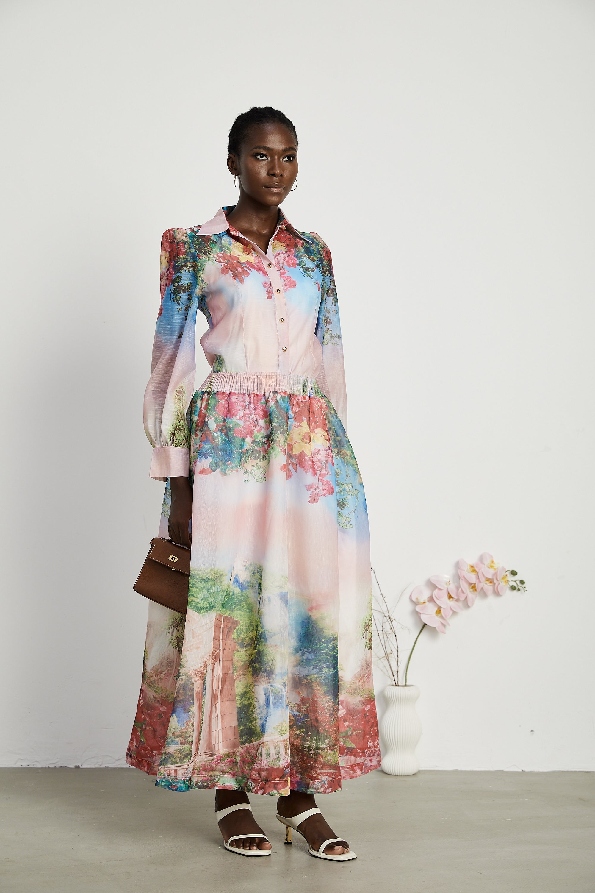 Marcella floral-print shirt & skirt matching set