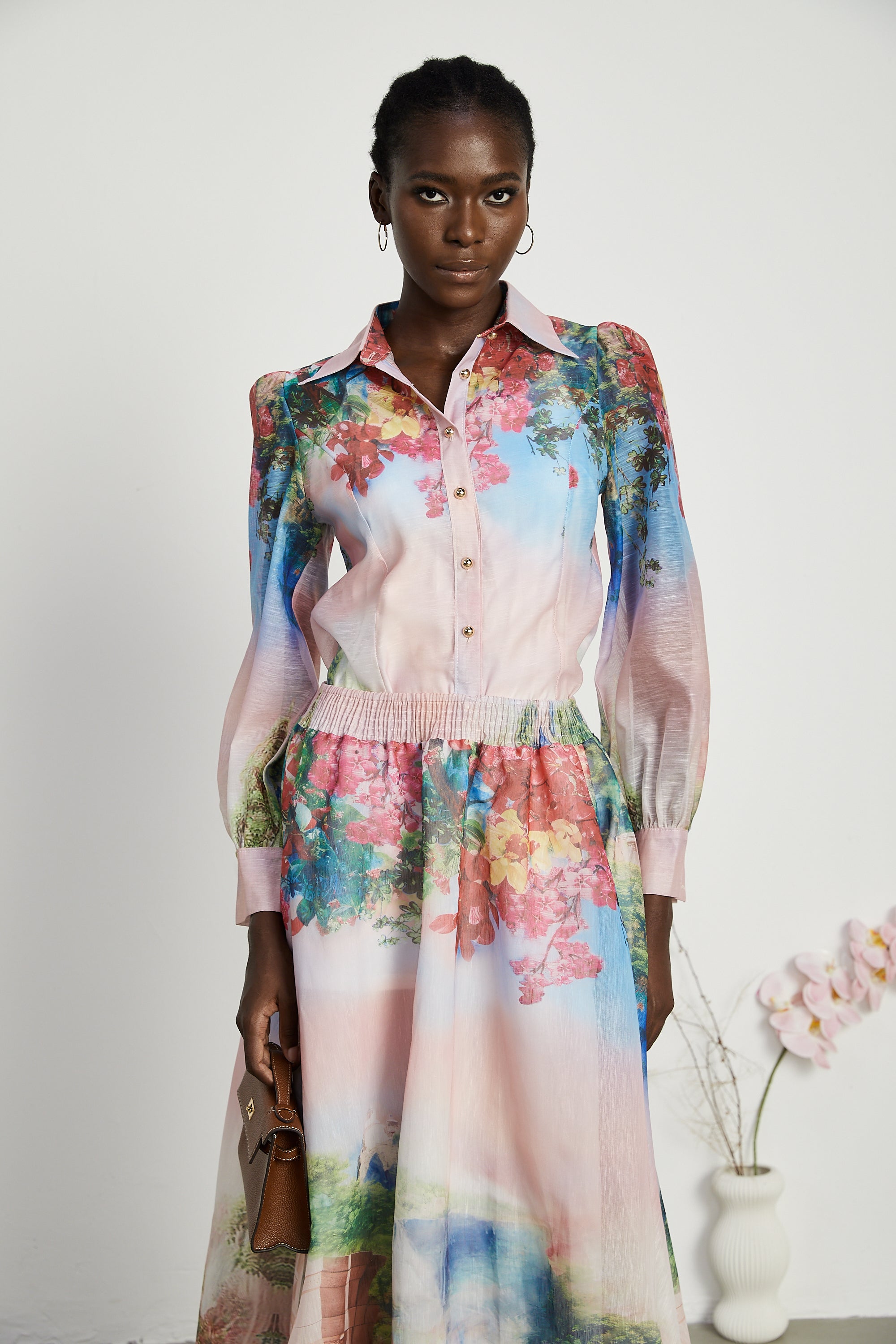 Marcella floral-print shirt & skirt matching set