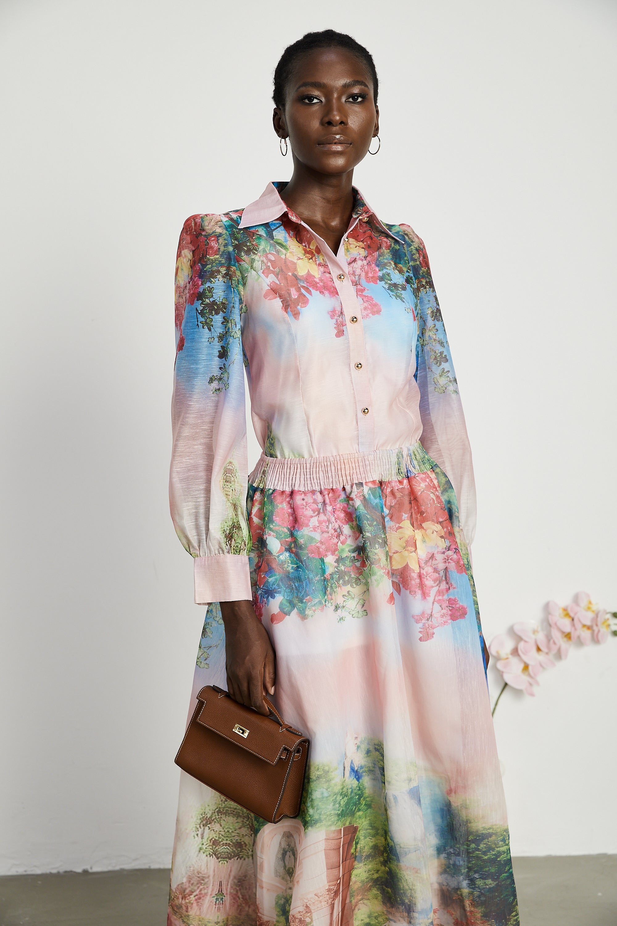Marcella floral-print shirt & skirt matching set