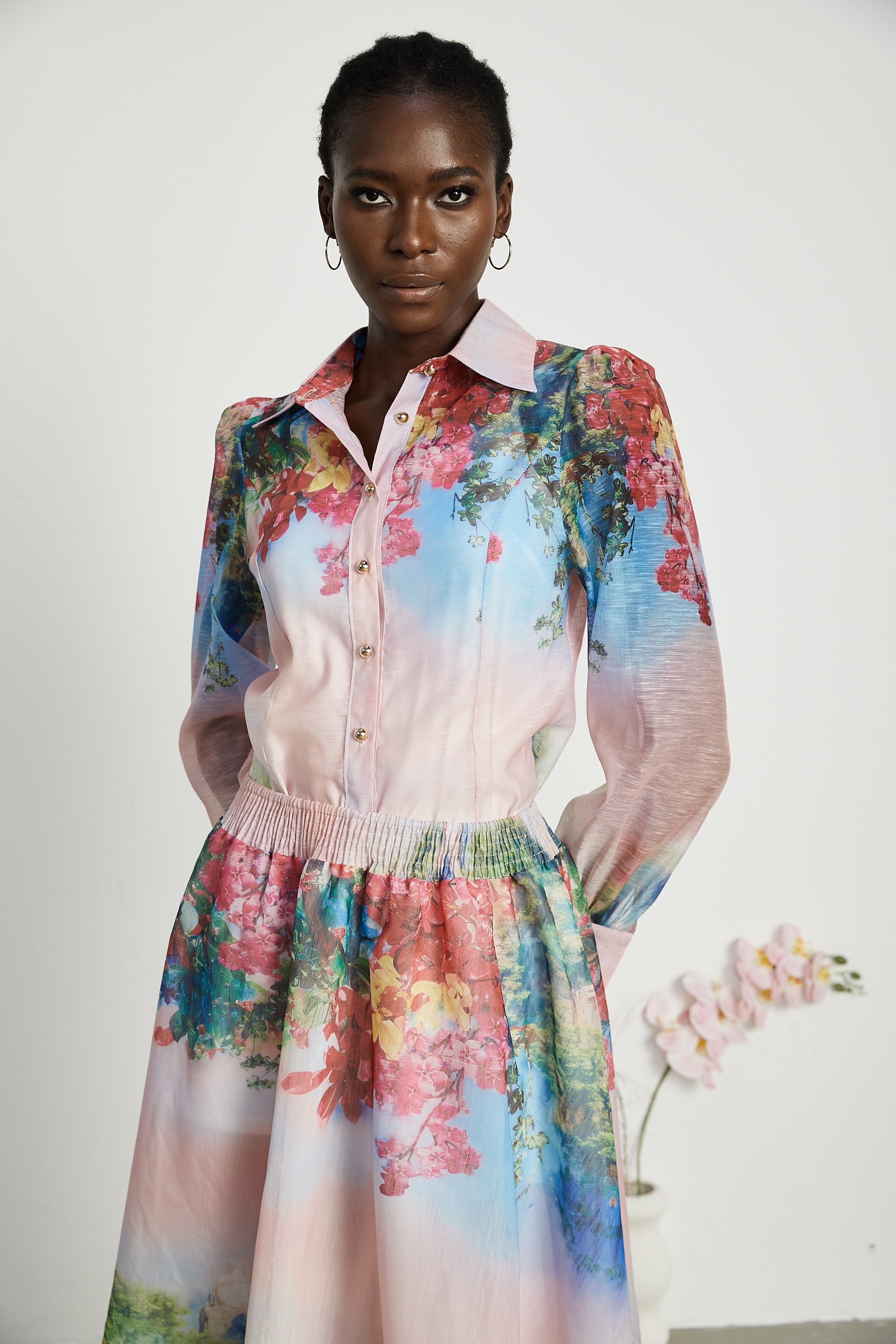 Marcella floral-print shirt & skirt matching set