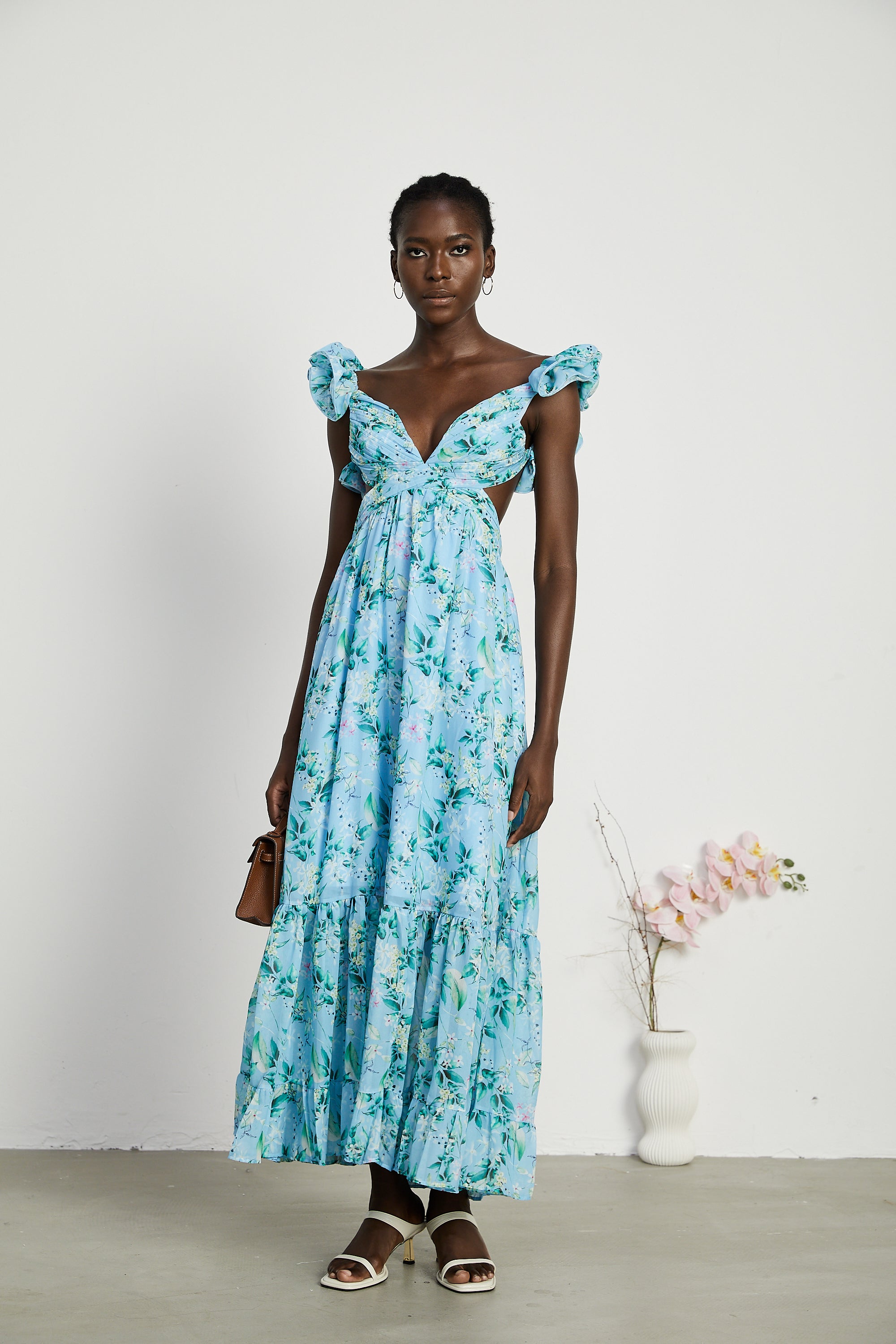 Adèle ruffle tiered floral cut-out maxi dress