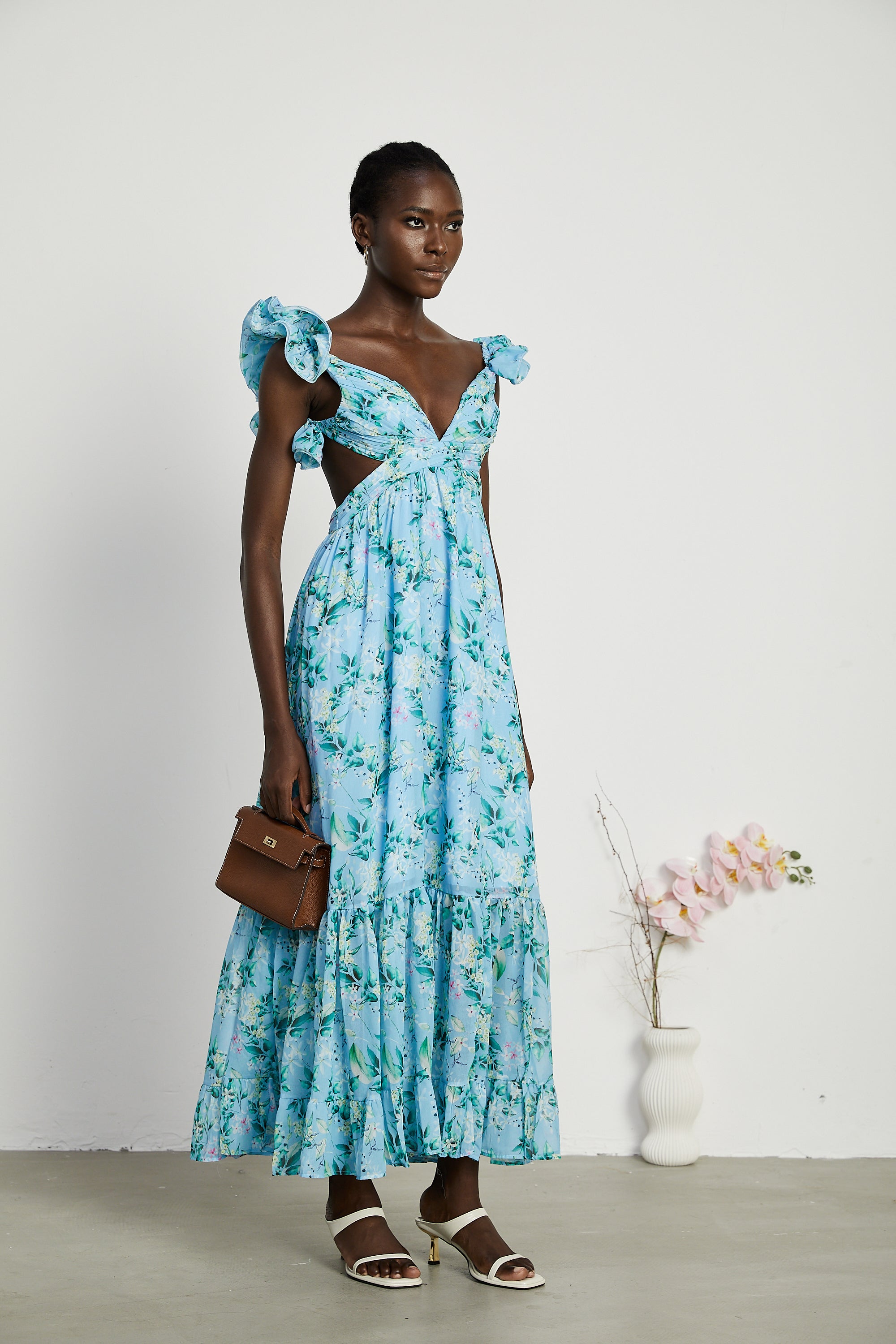 Adèle ruffle tiered floral cut-out maxi dress