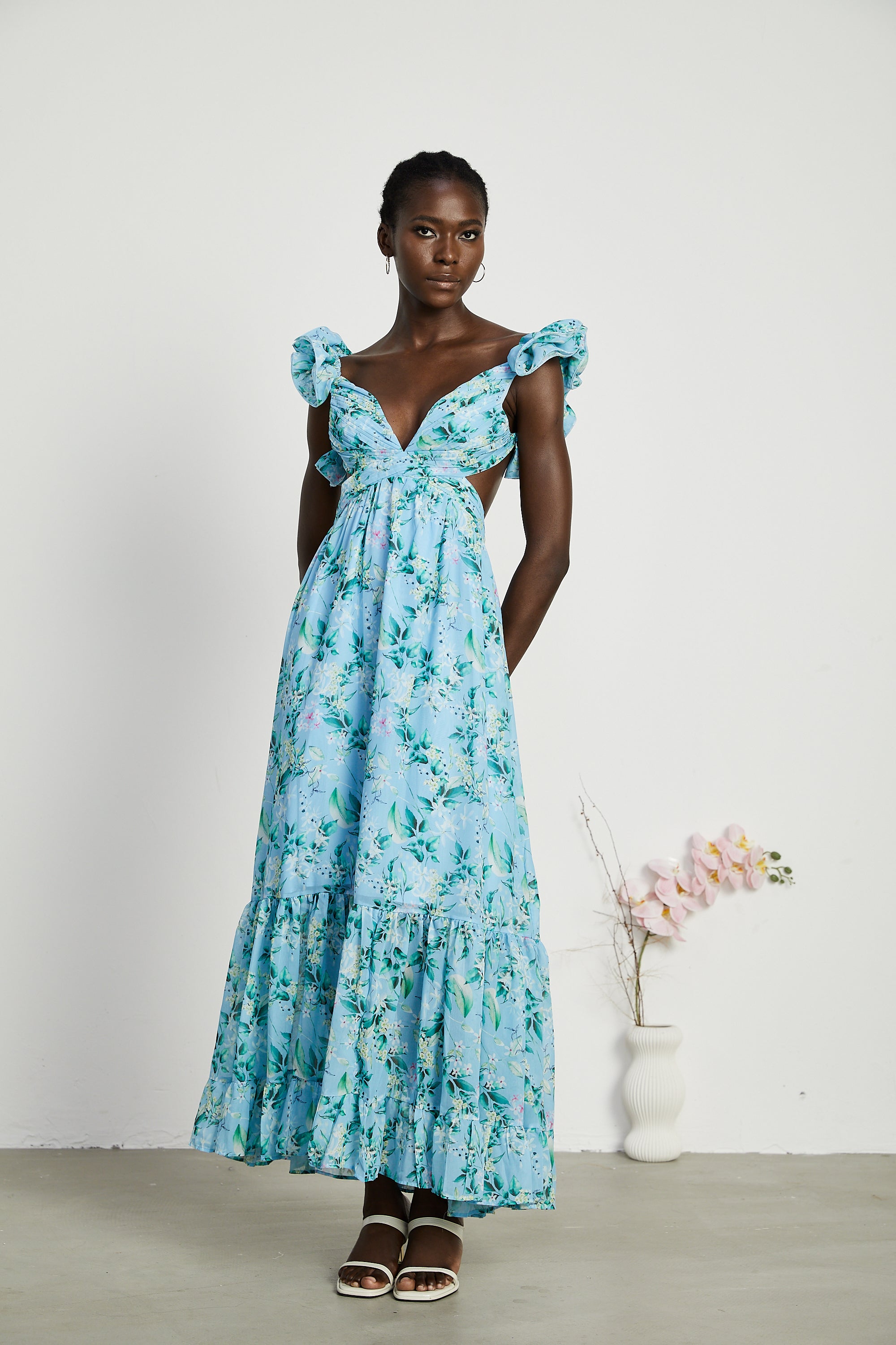 Adèle ruffle tiered floral cut-out maxi dress