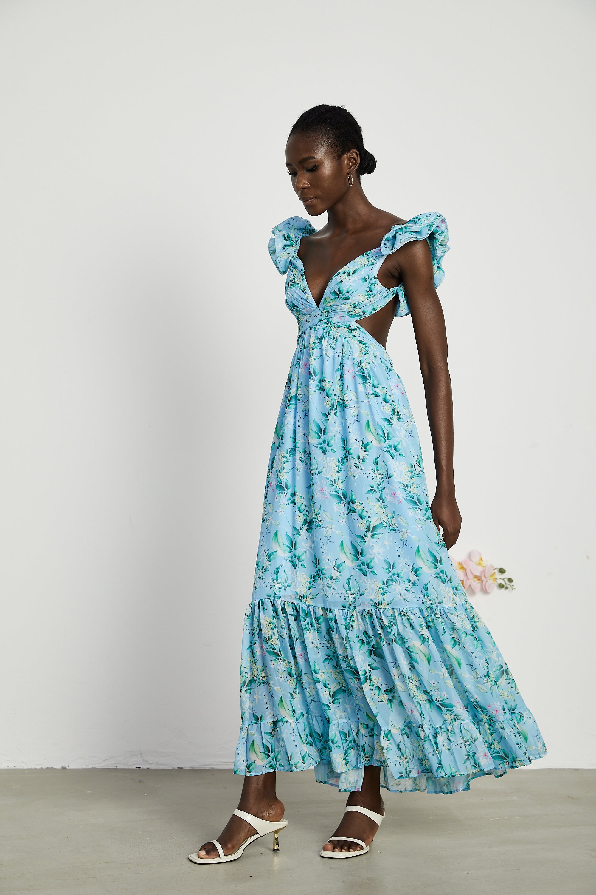 Adèle ruffle tiered floral cut-out maxi dress