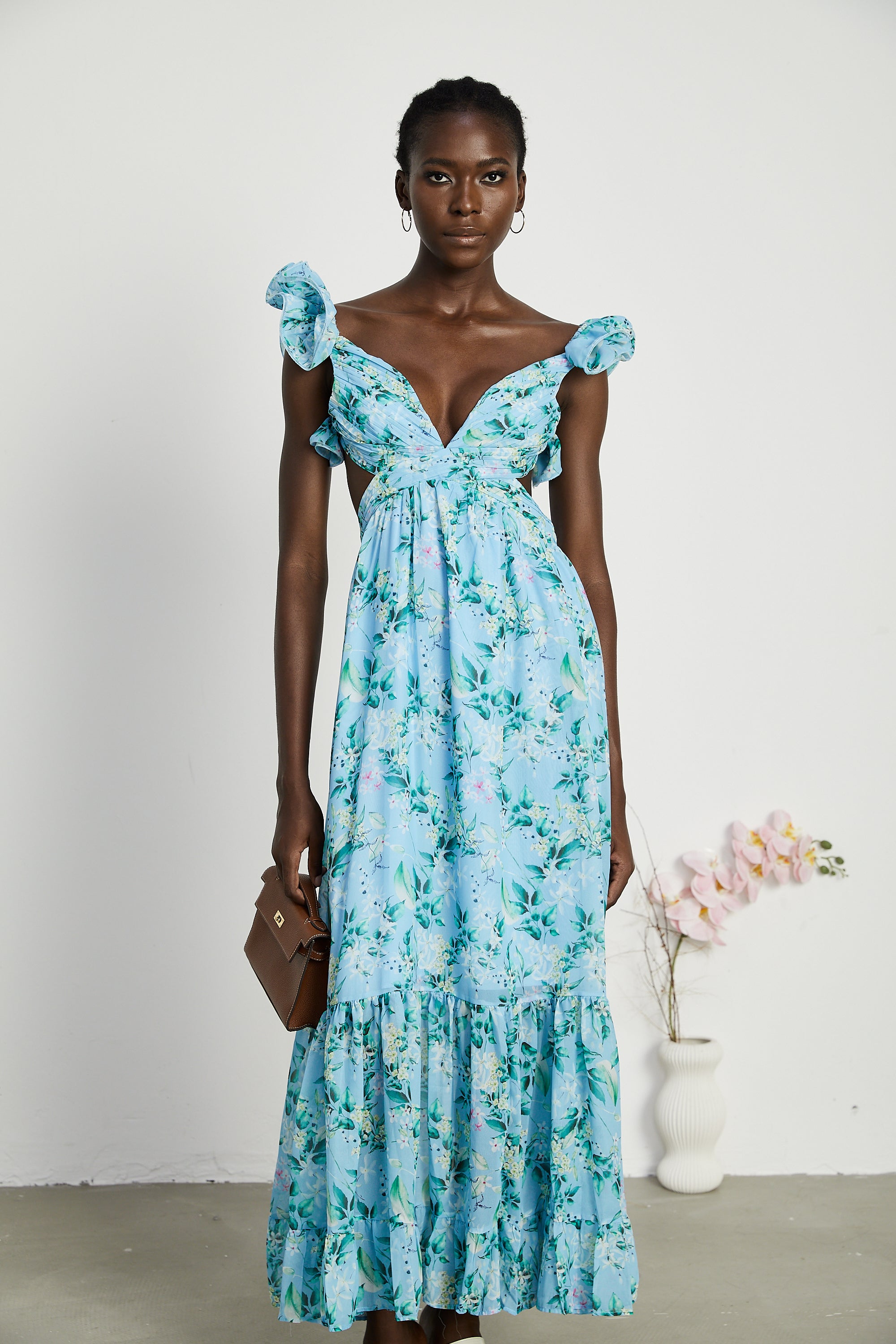 Adèle ruffle tiered floral cut-out maxi dress