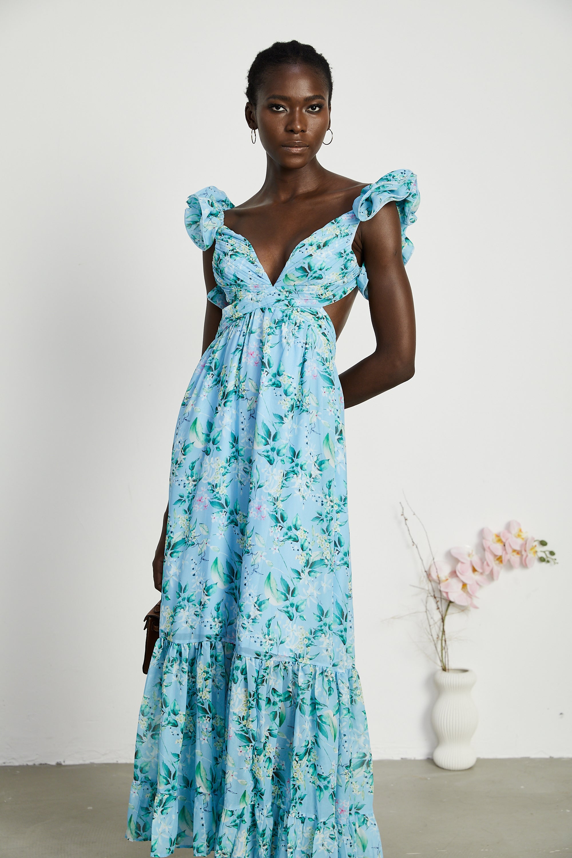 Adèle ruffle tiered floral cut-out maxi dress
