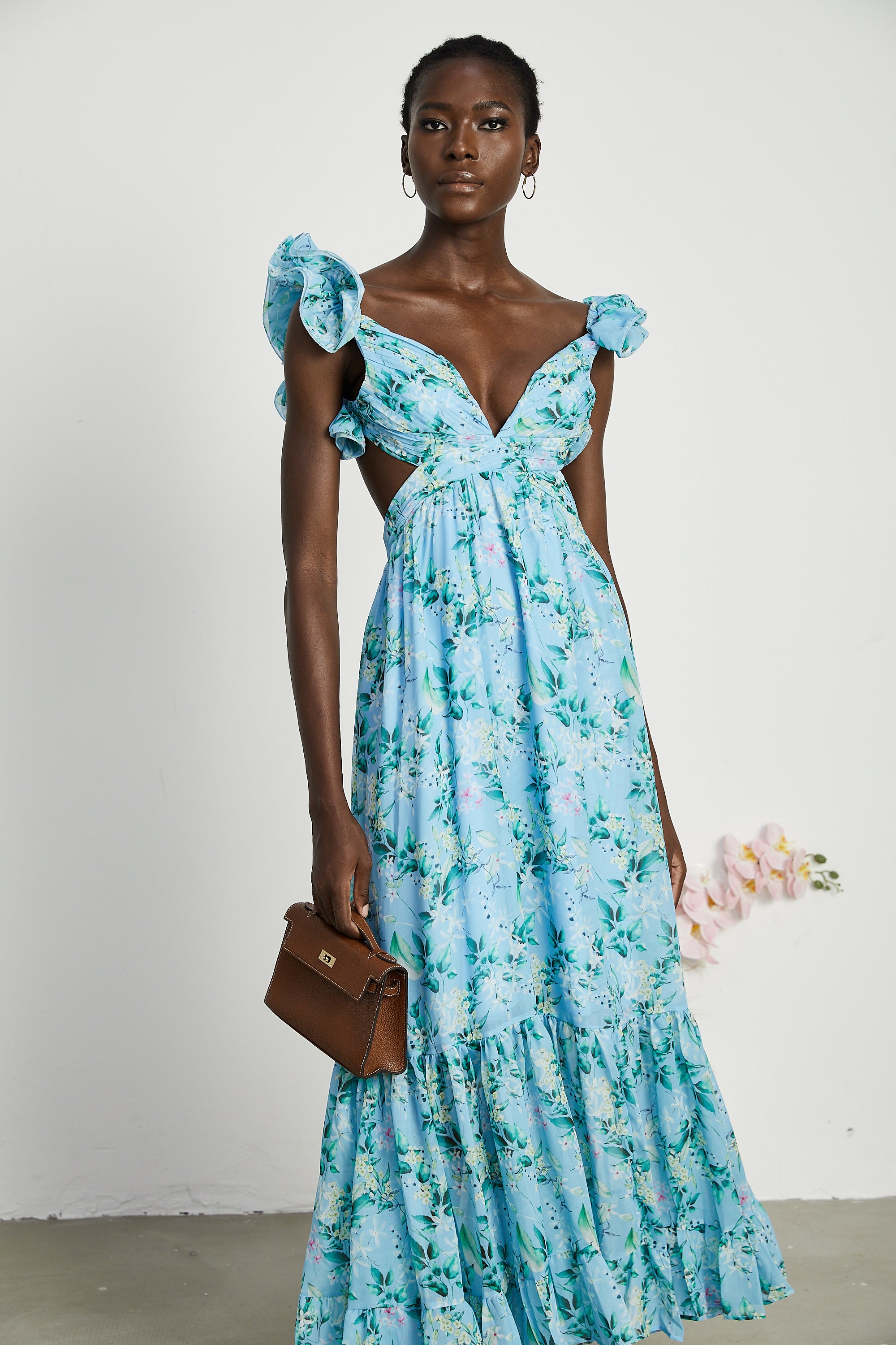 Adèle ruffle tiered floral cut-out maxi dress