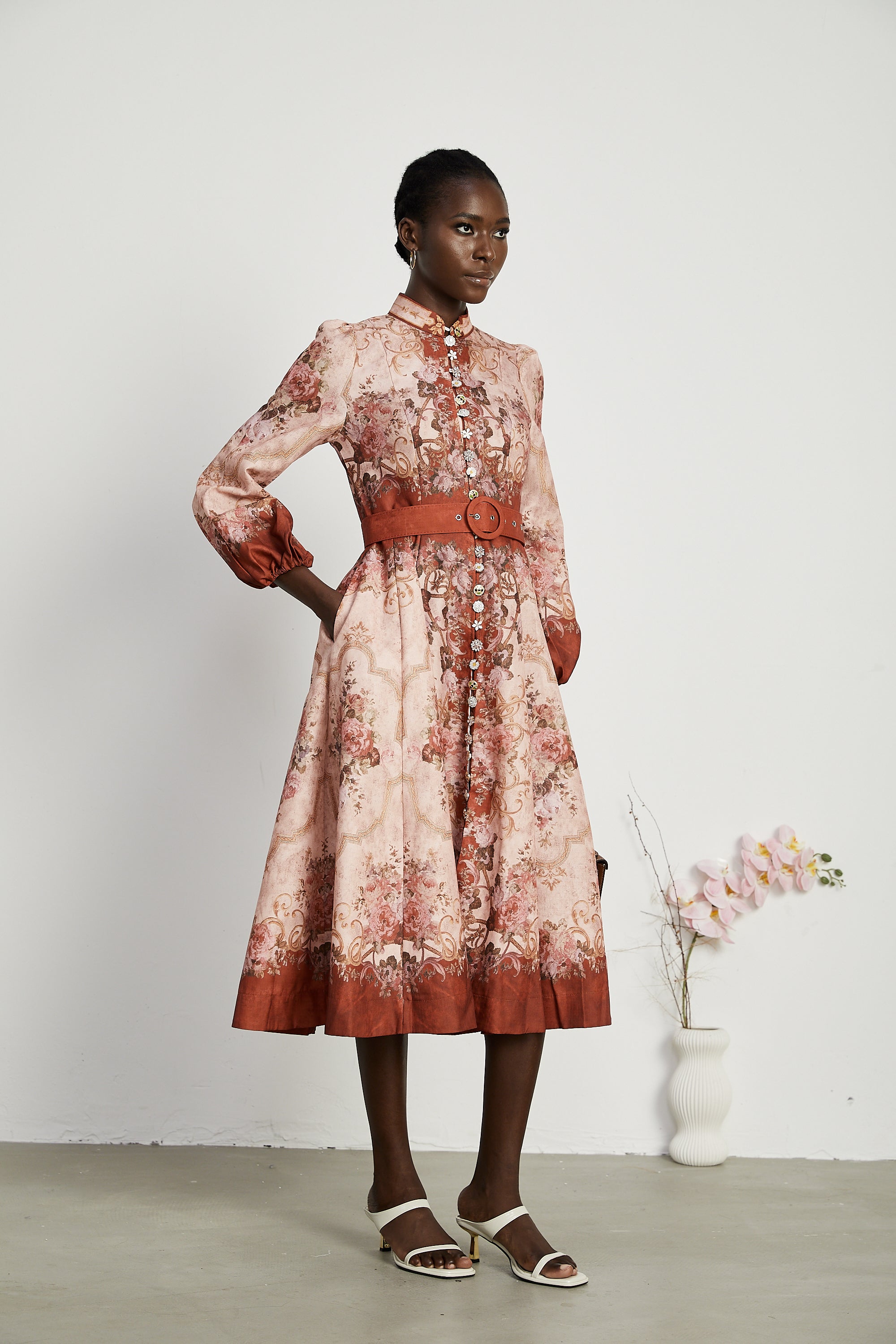 Pénélope crystal-button floral-print midi dress