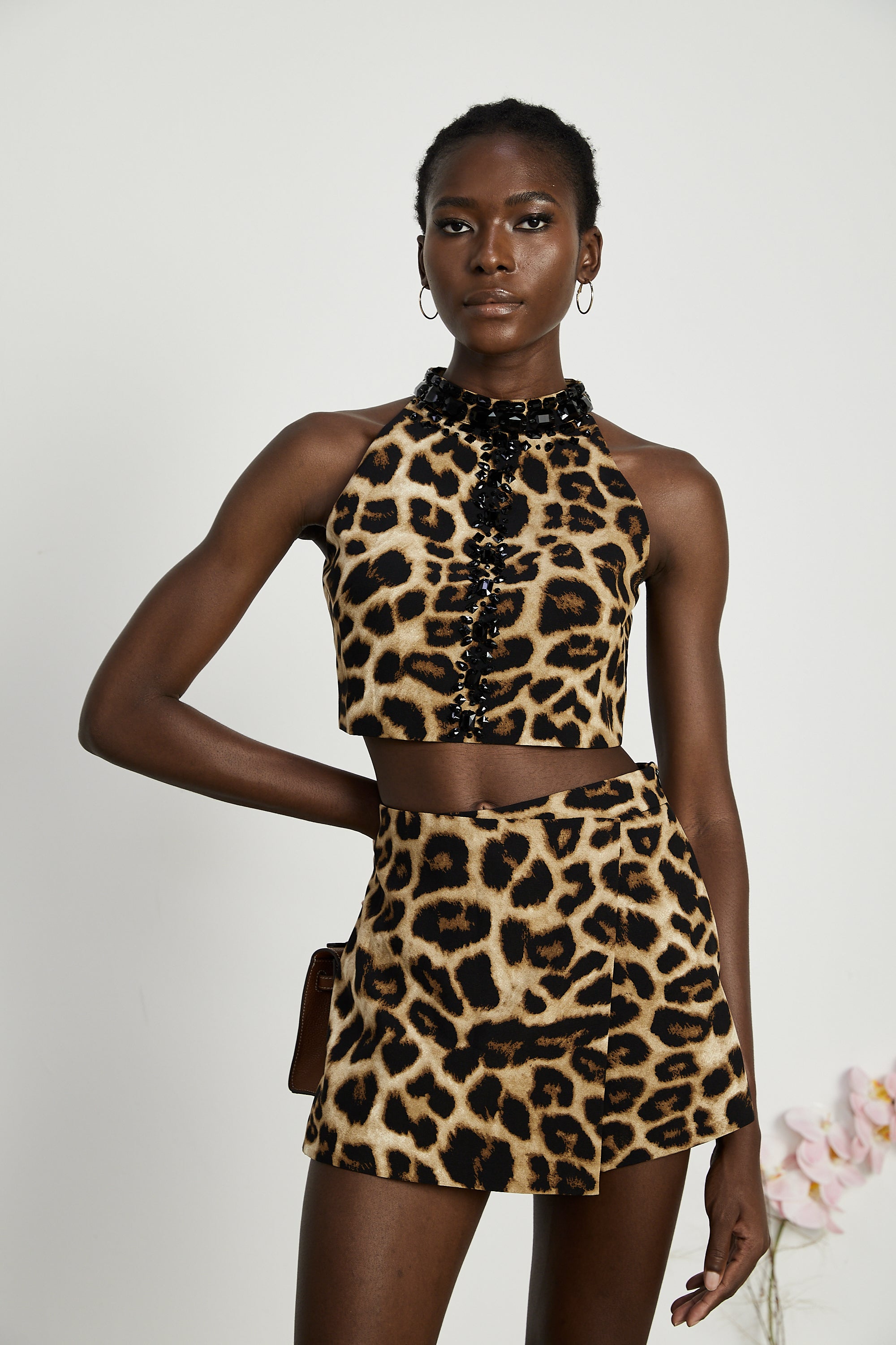 Noémie leopard-print top & skirt matching set