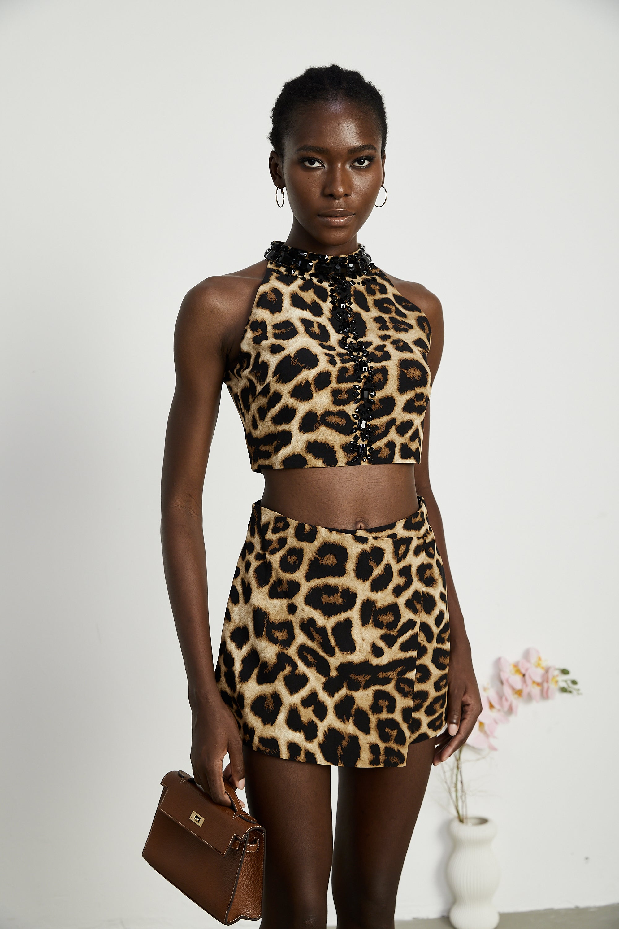 Noémie leopard-print top & skirt matching set