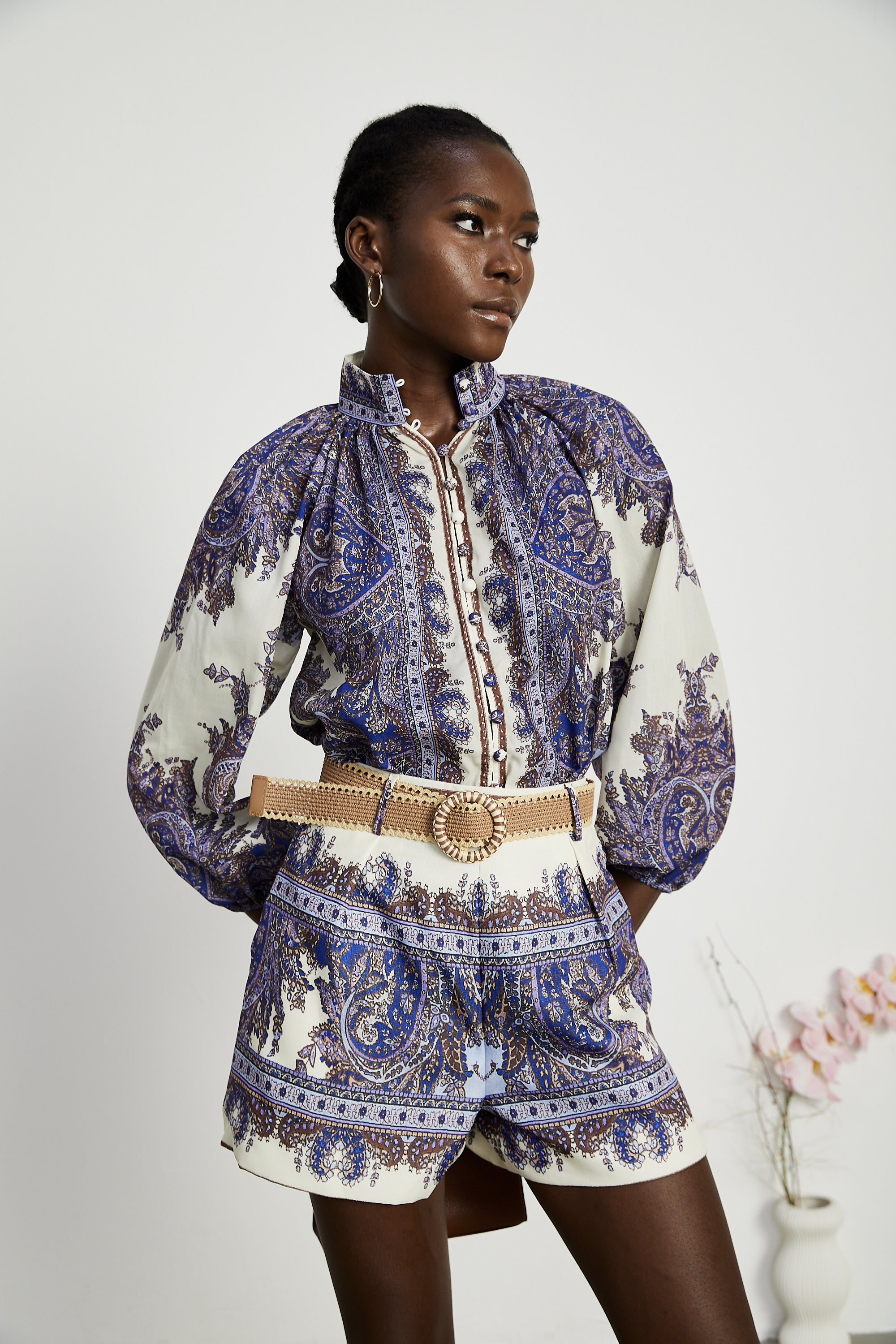 Mélisande pattern-print shirt & shorts matching set