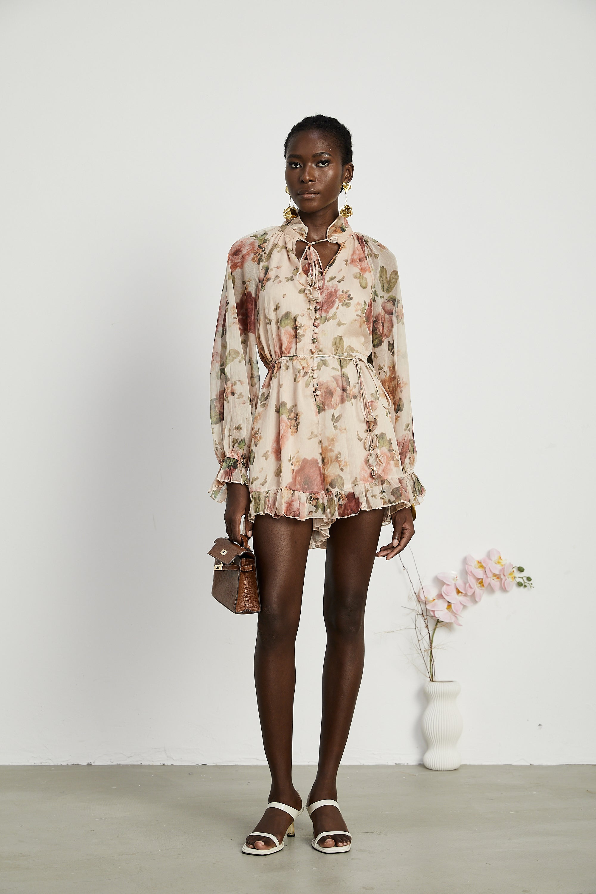 Tilda floral-print gathered mini dress