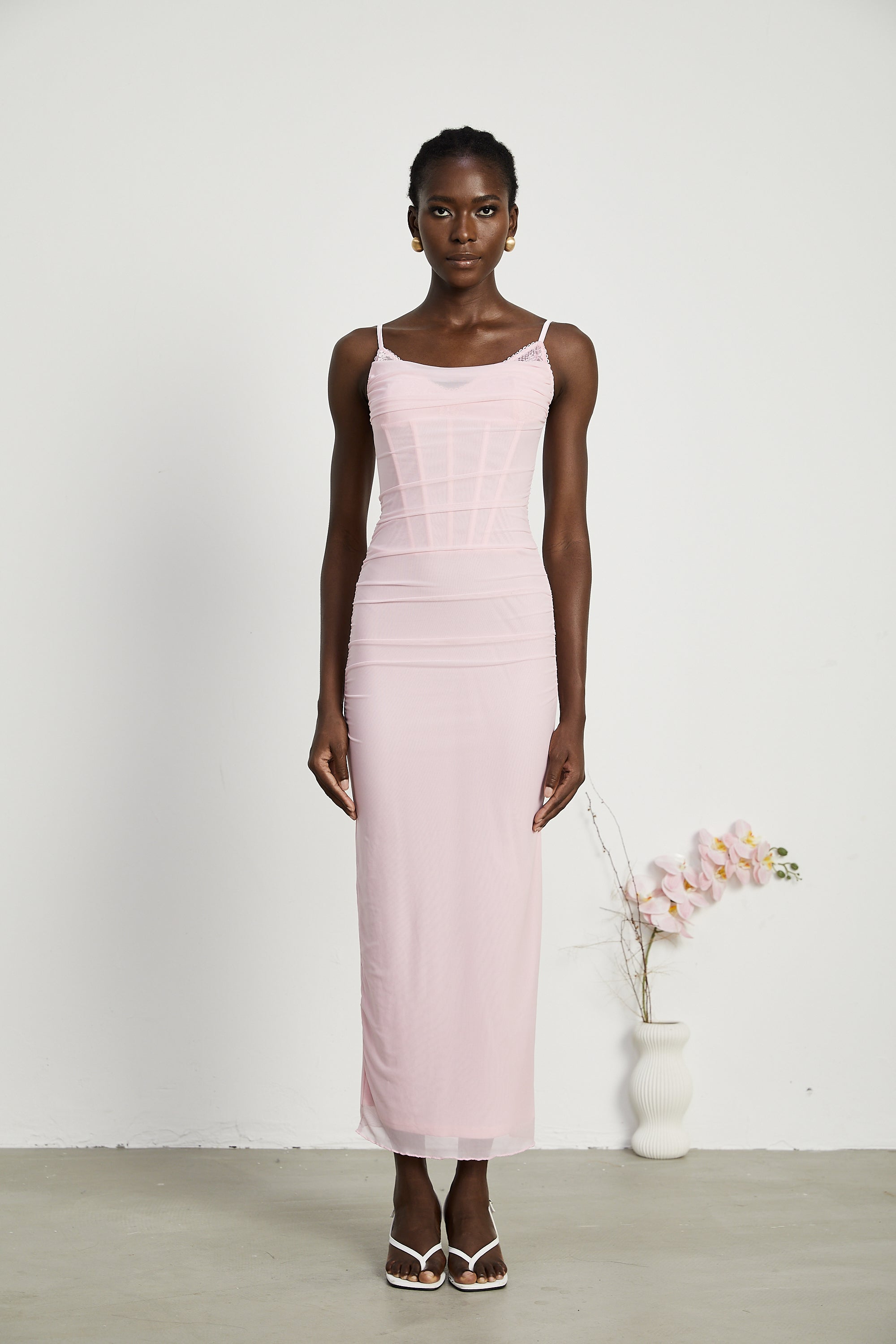 Sylvie pink tulle corset maxi dress