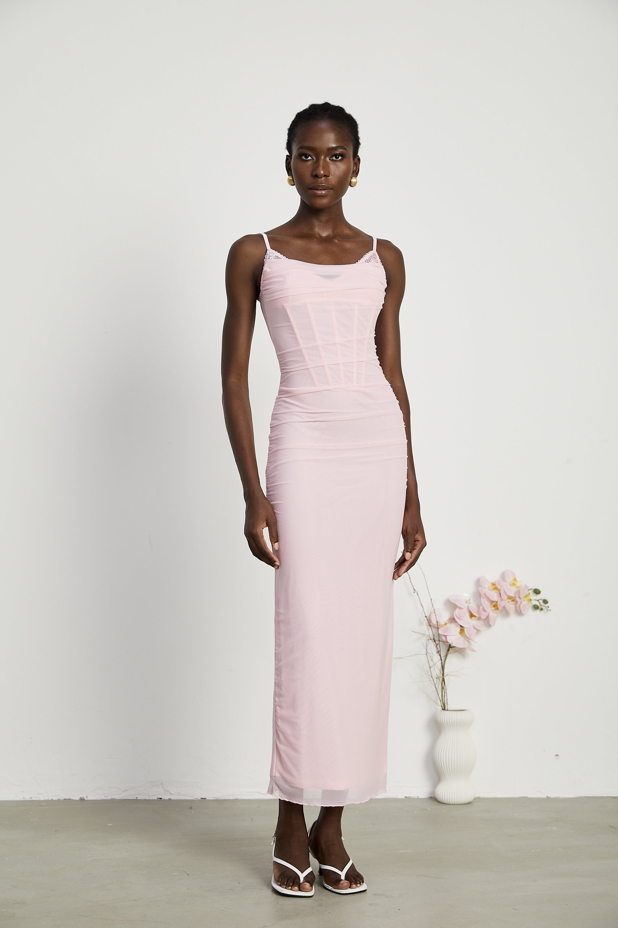 Sylvie pink tulle corset maxi dress