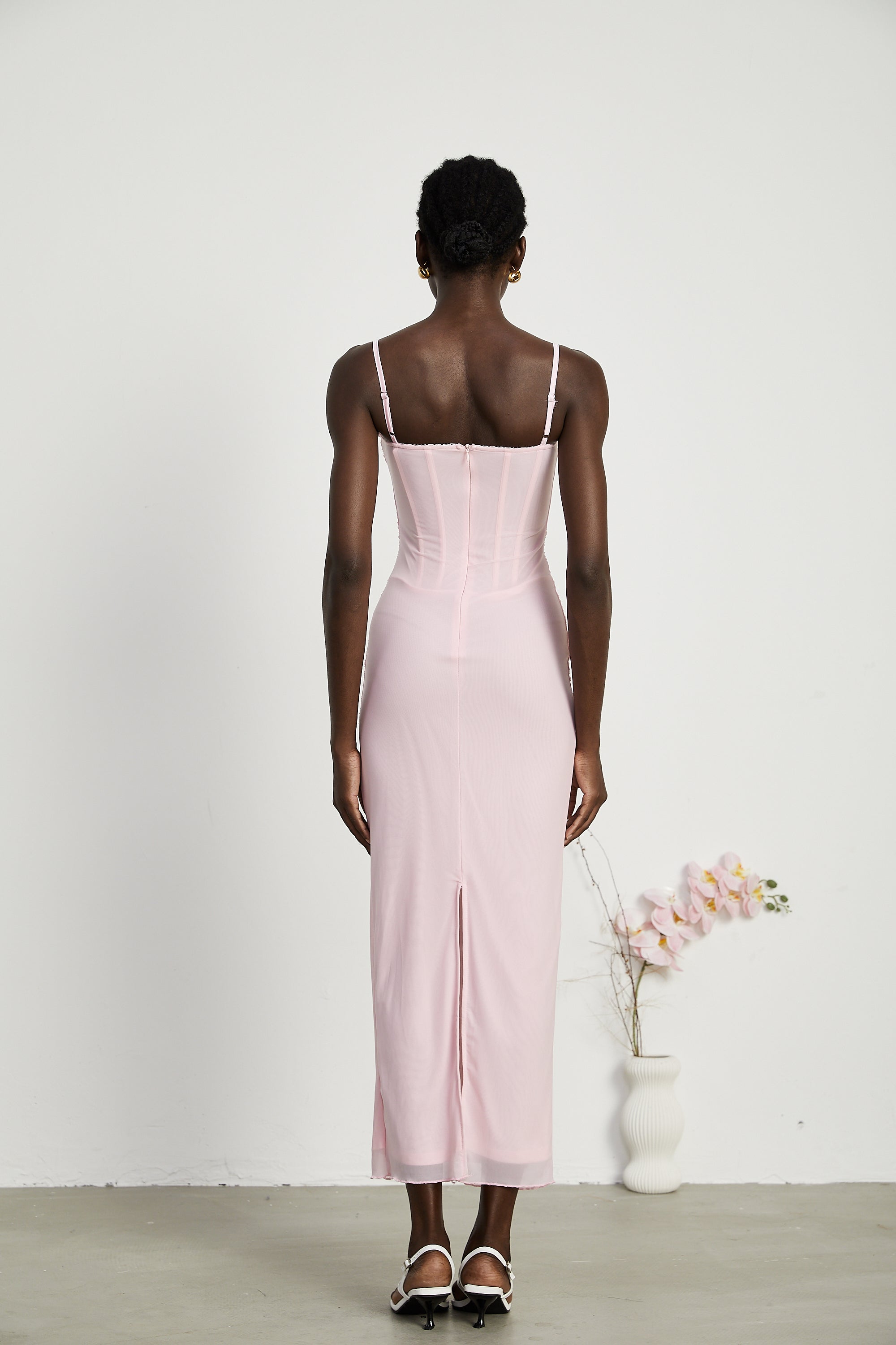 Sylvie pink tulle corset maxi dress