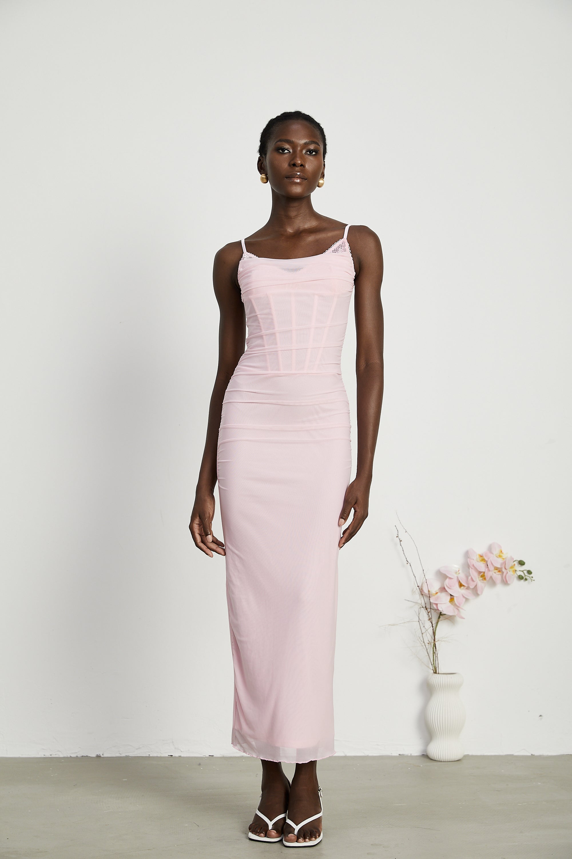 Sylvie pink tulle corset maxi dress