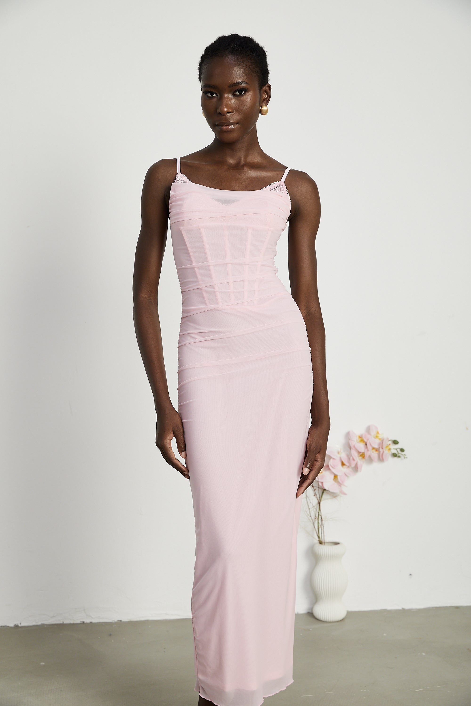 Sylvie pink tulle corset maxi dress