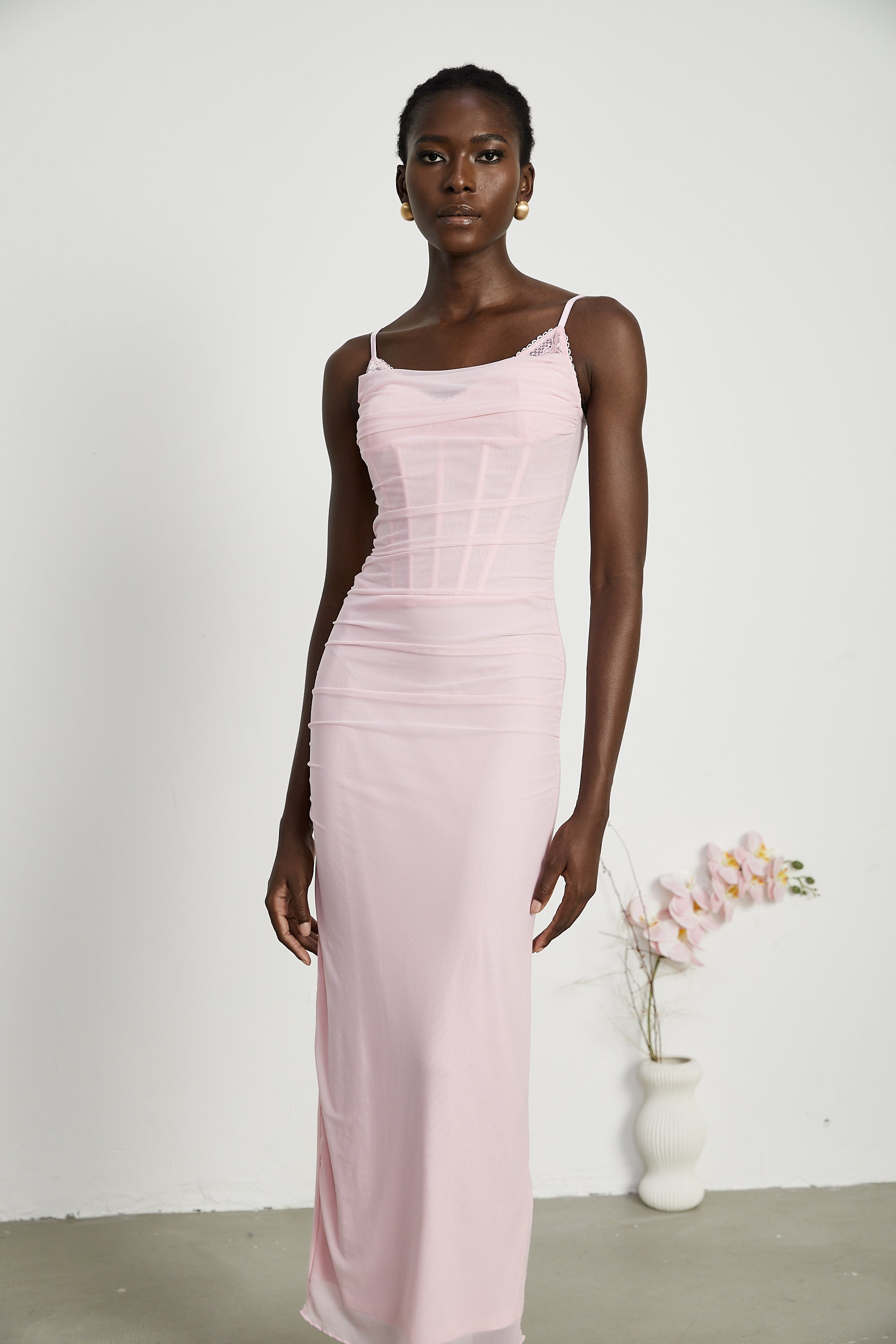 Sylvie pink tulle corset maxi dress