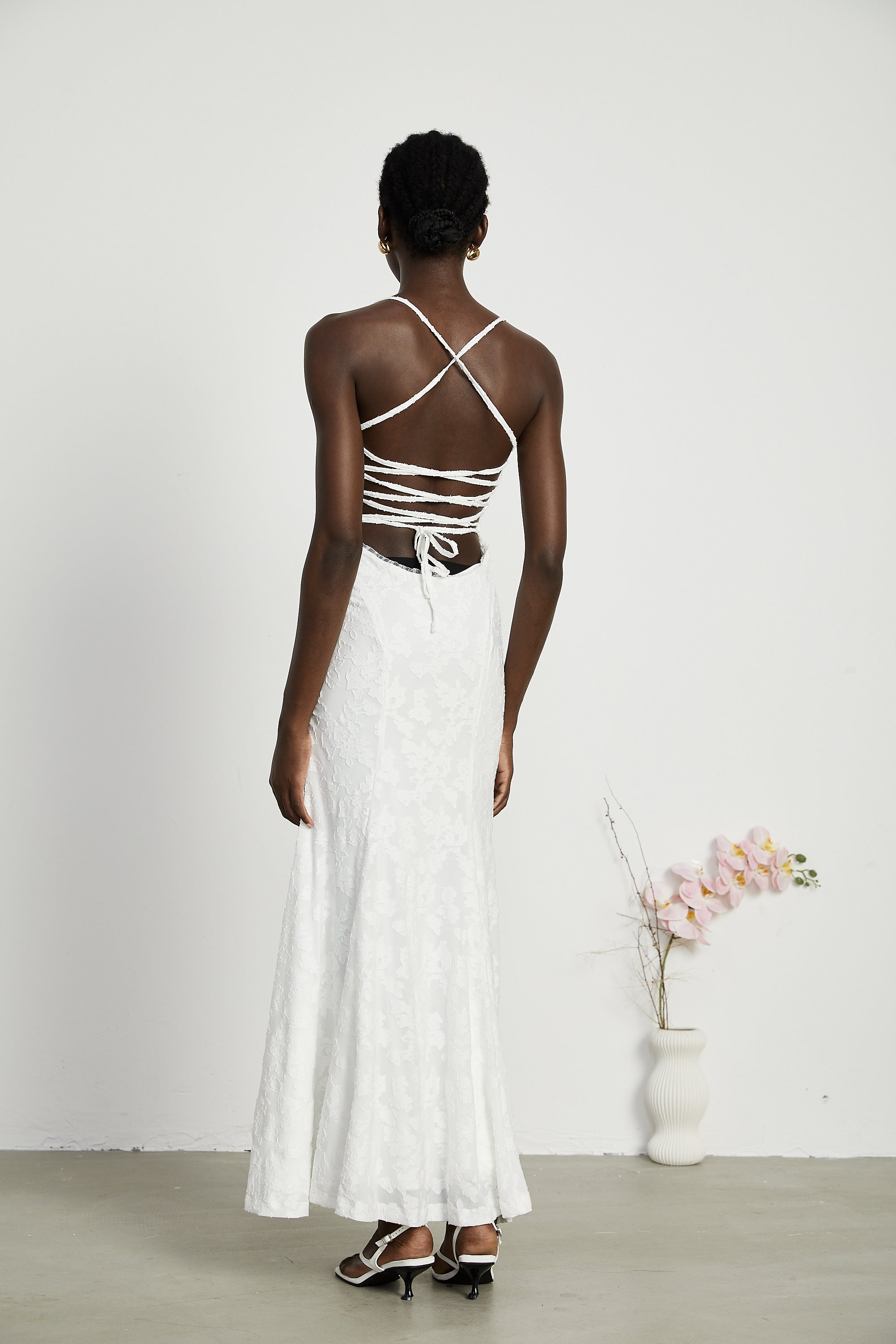 Rosalie lace-up flared maxi dress