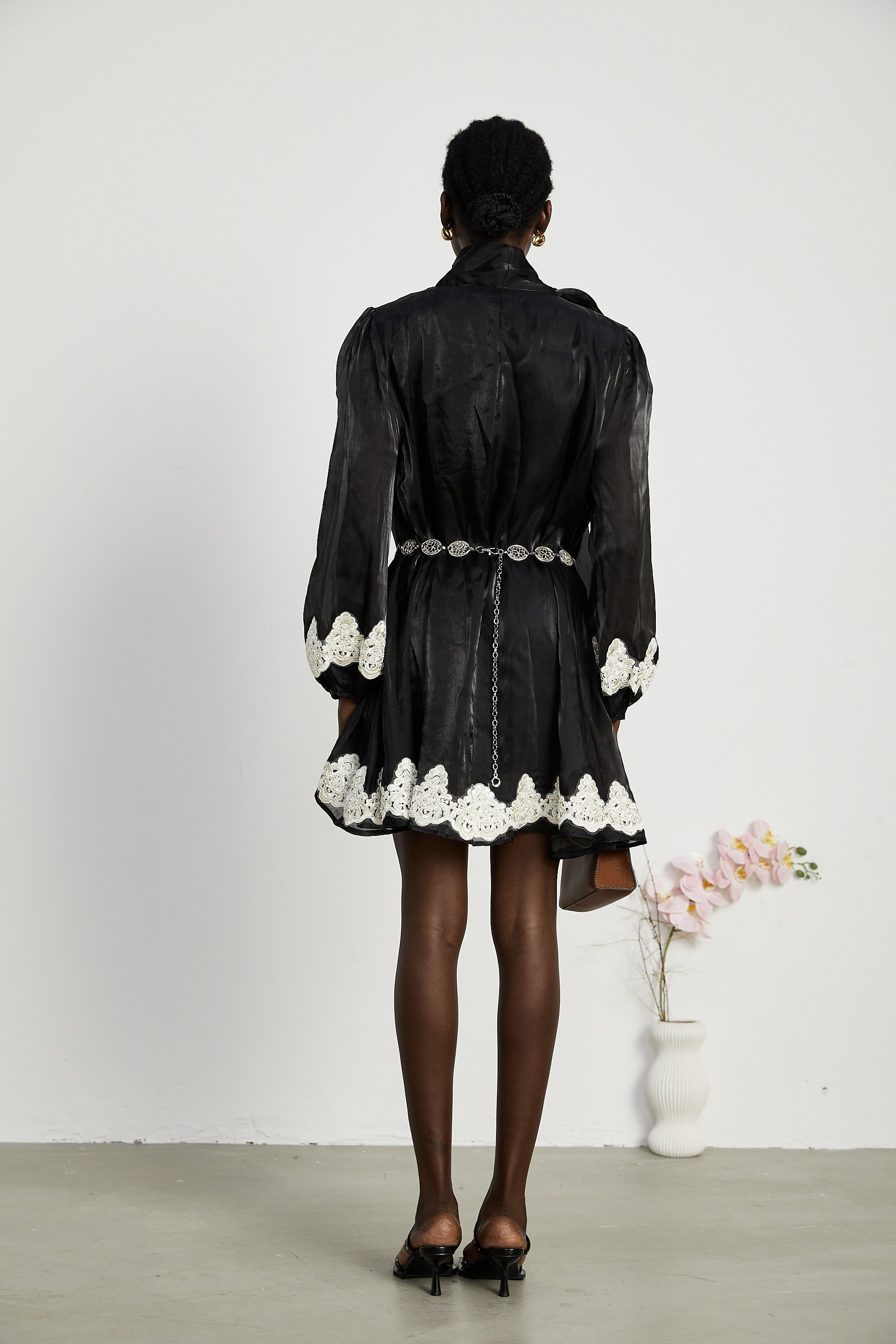 Delphine faux-pearl embellished mini dress in Black