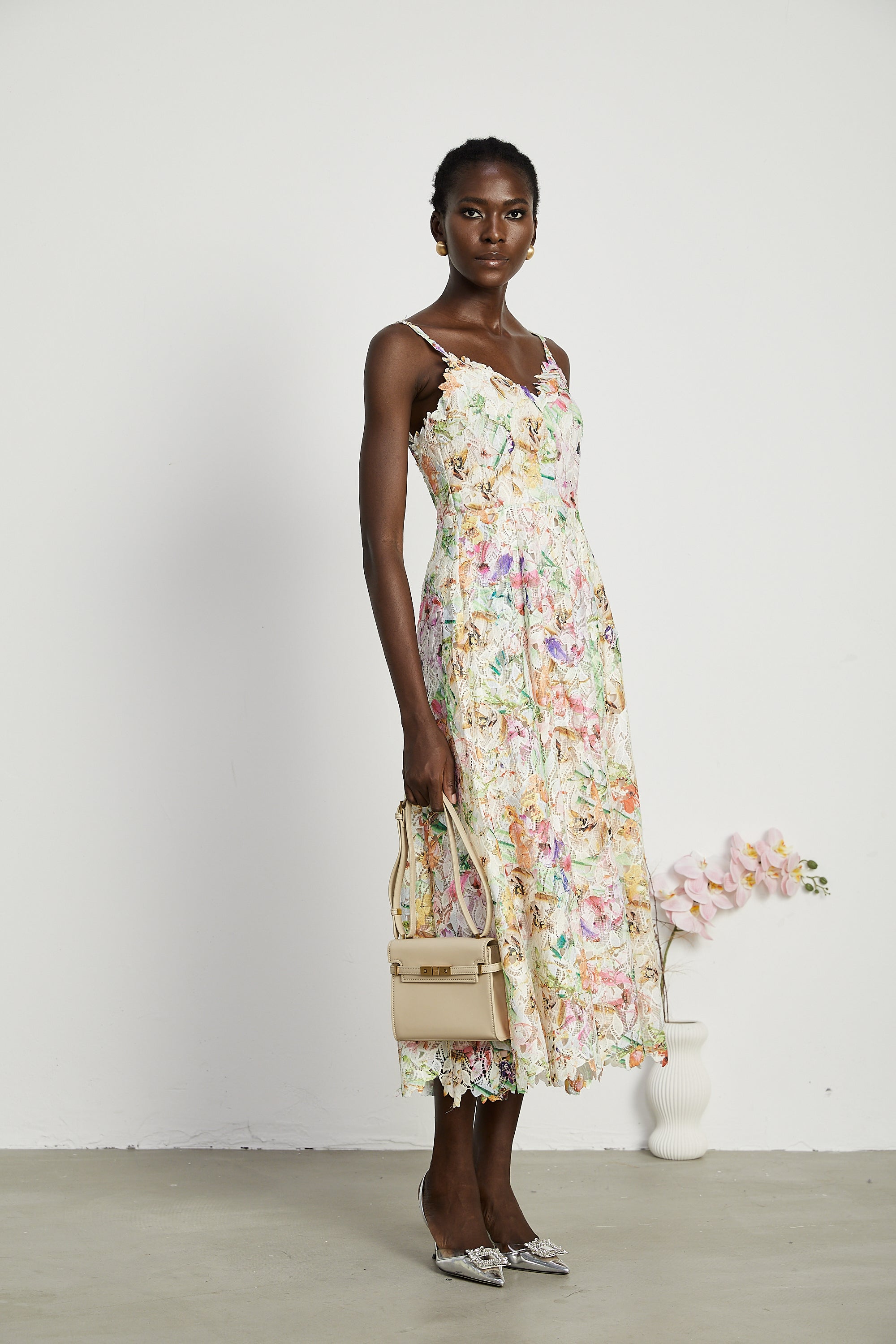 Enora lace floral embroideried midi dress