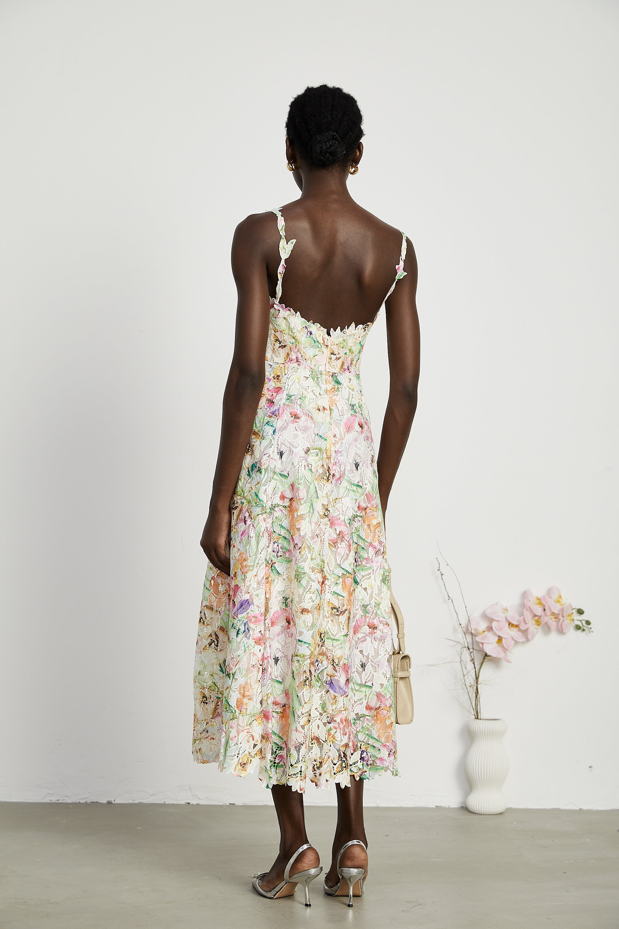 Enora lace floral embroideried midi dress