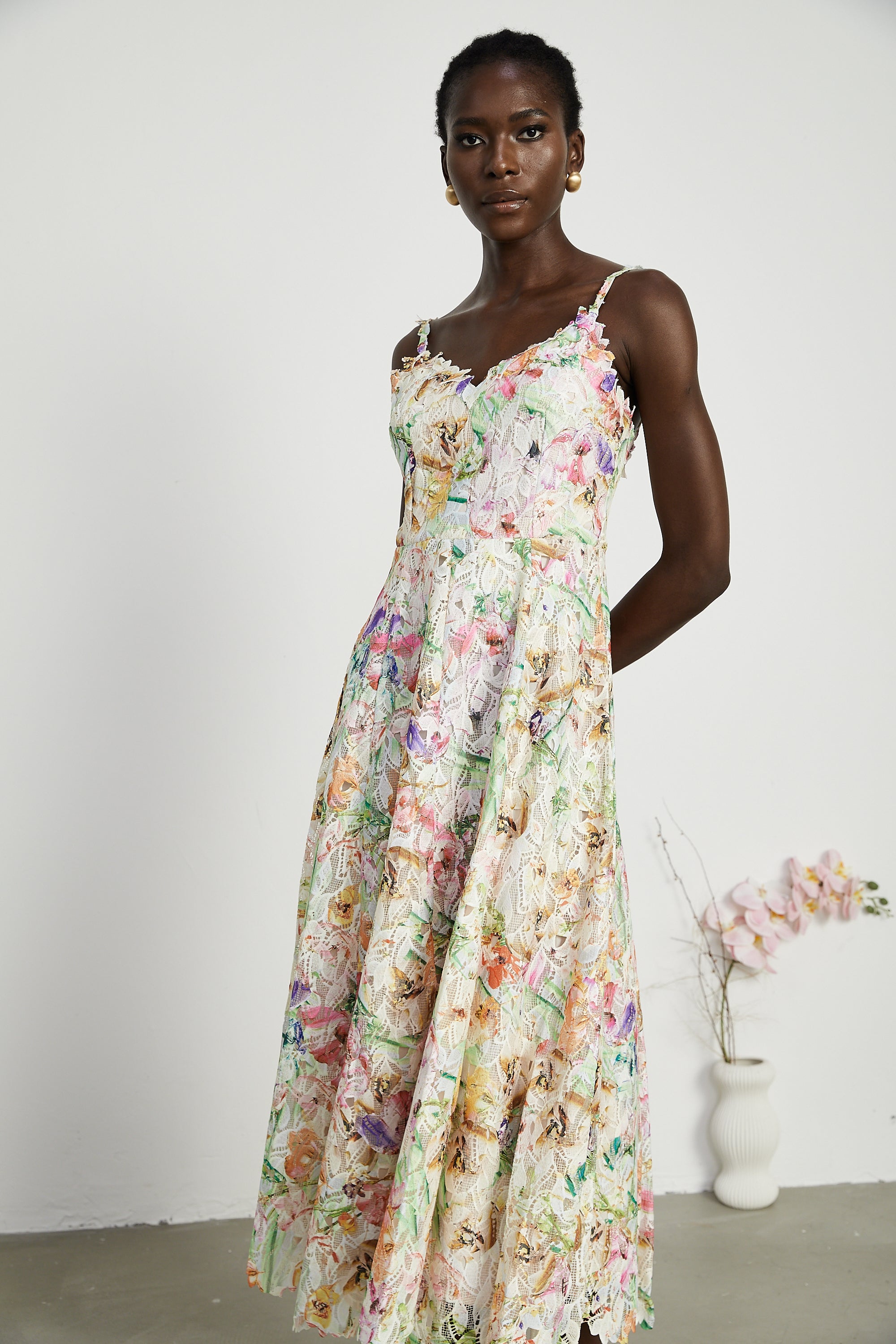 Enora lace floral embroideried midi dress